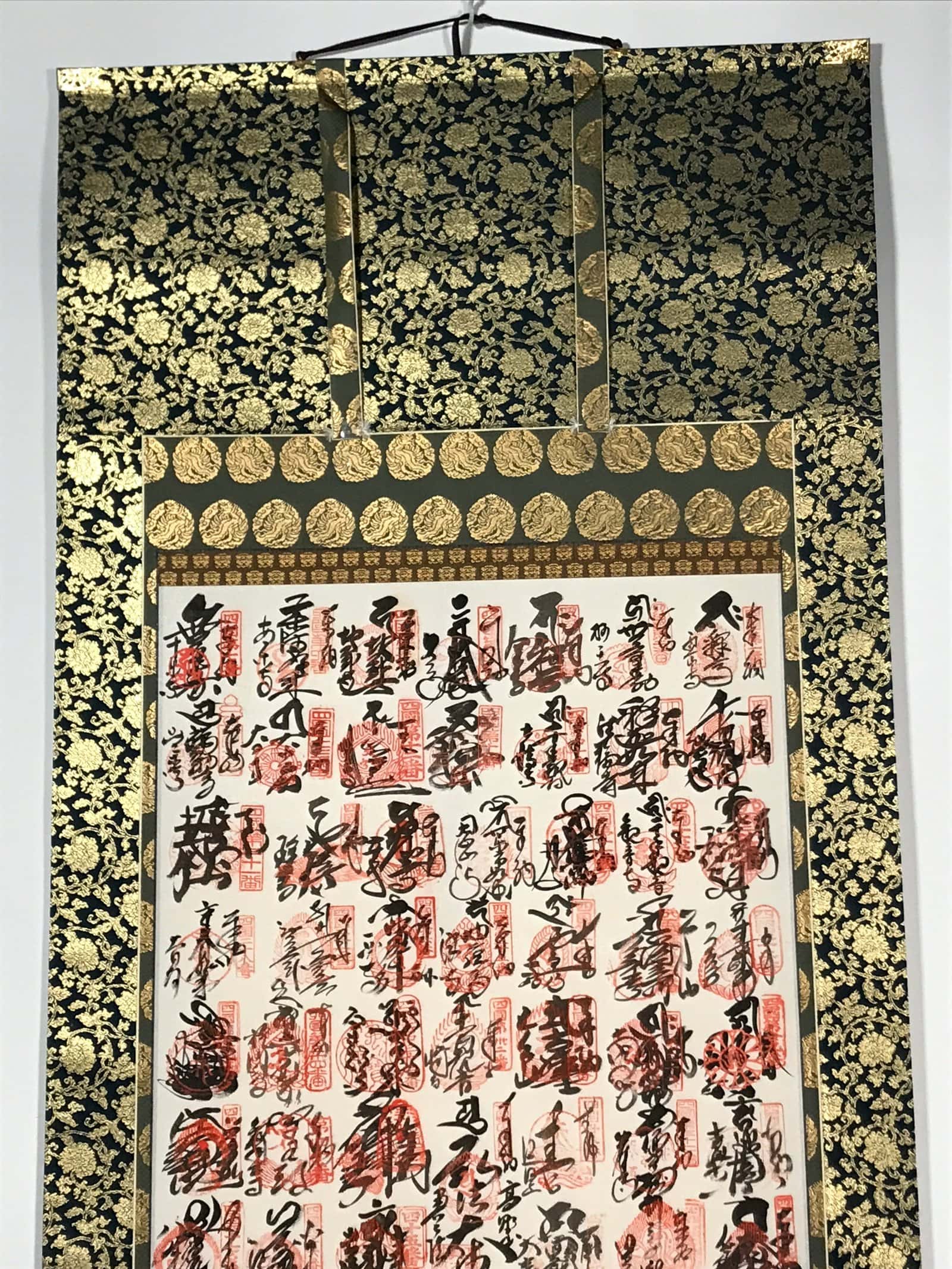 Japanese Hanging Scroll Vtg Shikoku 88 Sacred Places Goshuin Buddhist SC856