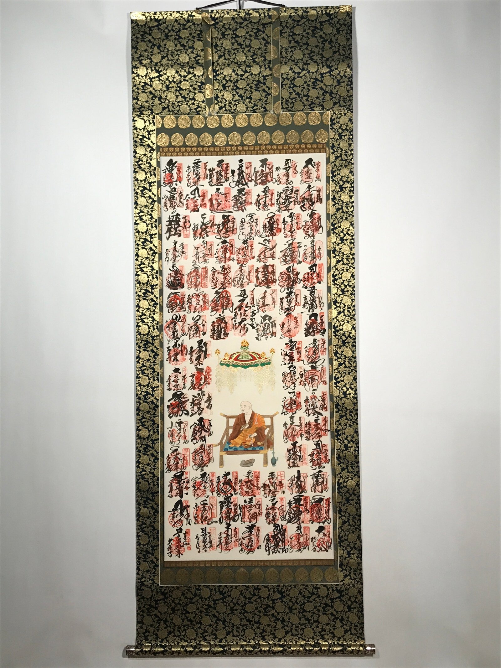 Japanese Hanging Scroll Vtg Shikoku 88 Sacred Places Goshuin Buddhist SC856