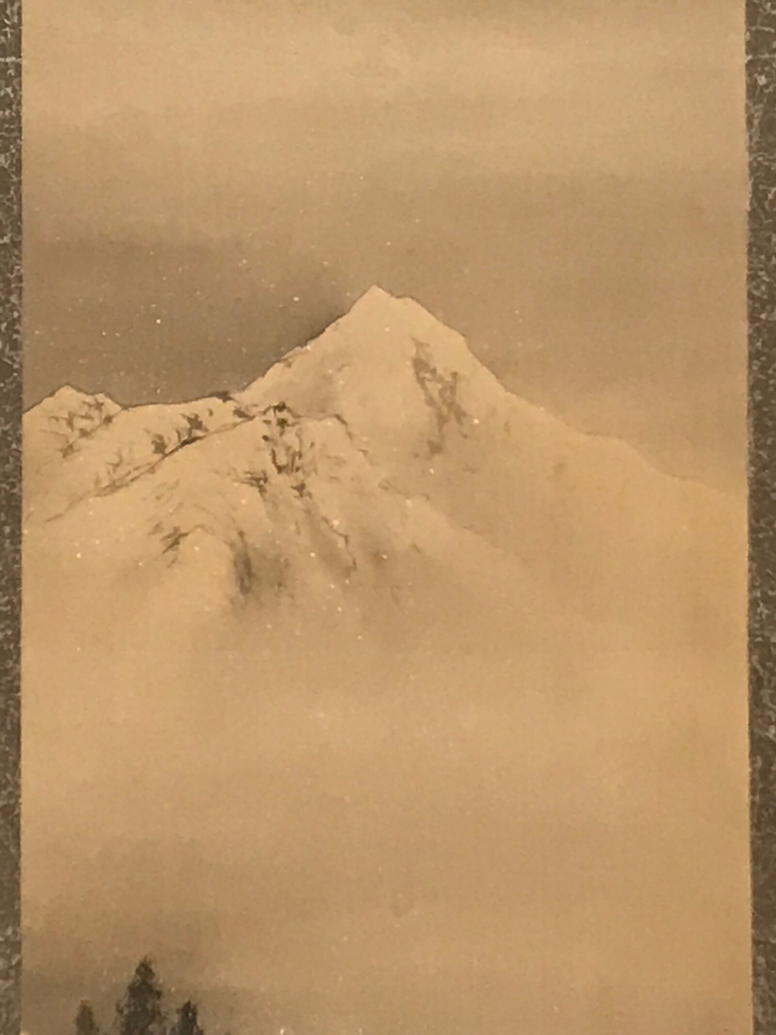 Japanese Hanging Scroll Vtg Snow Mountain Houses Winter Sansui Kakejiku SC820