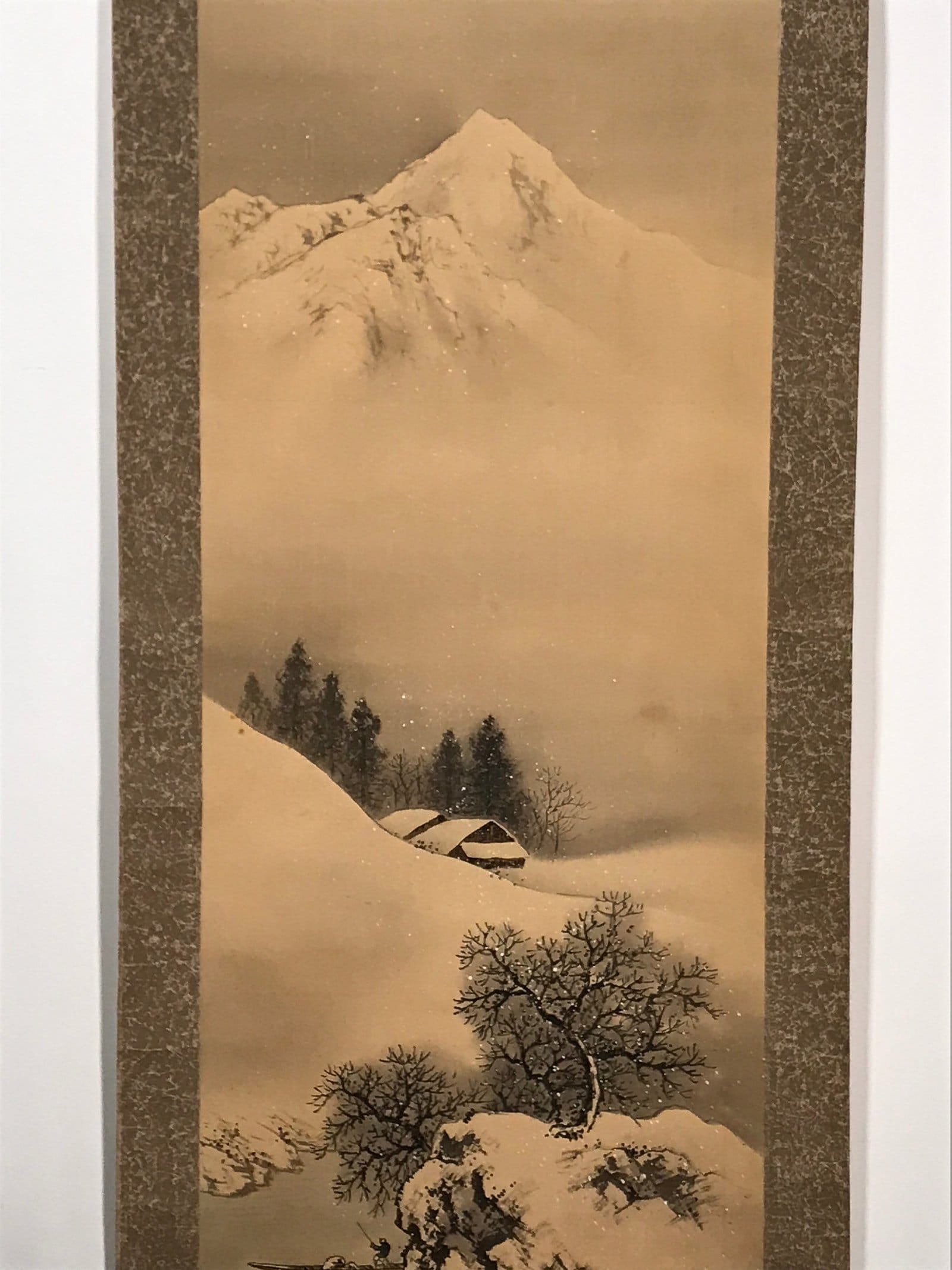 Japanese Hanging Scroll Vtg Snow Mountain Houses Winter Sansui Kakejiku SC820