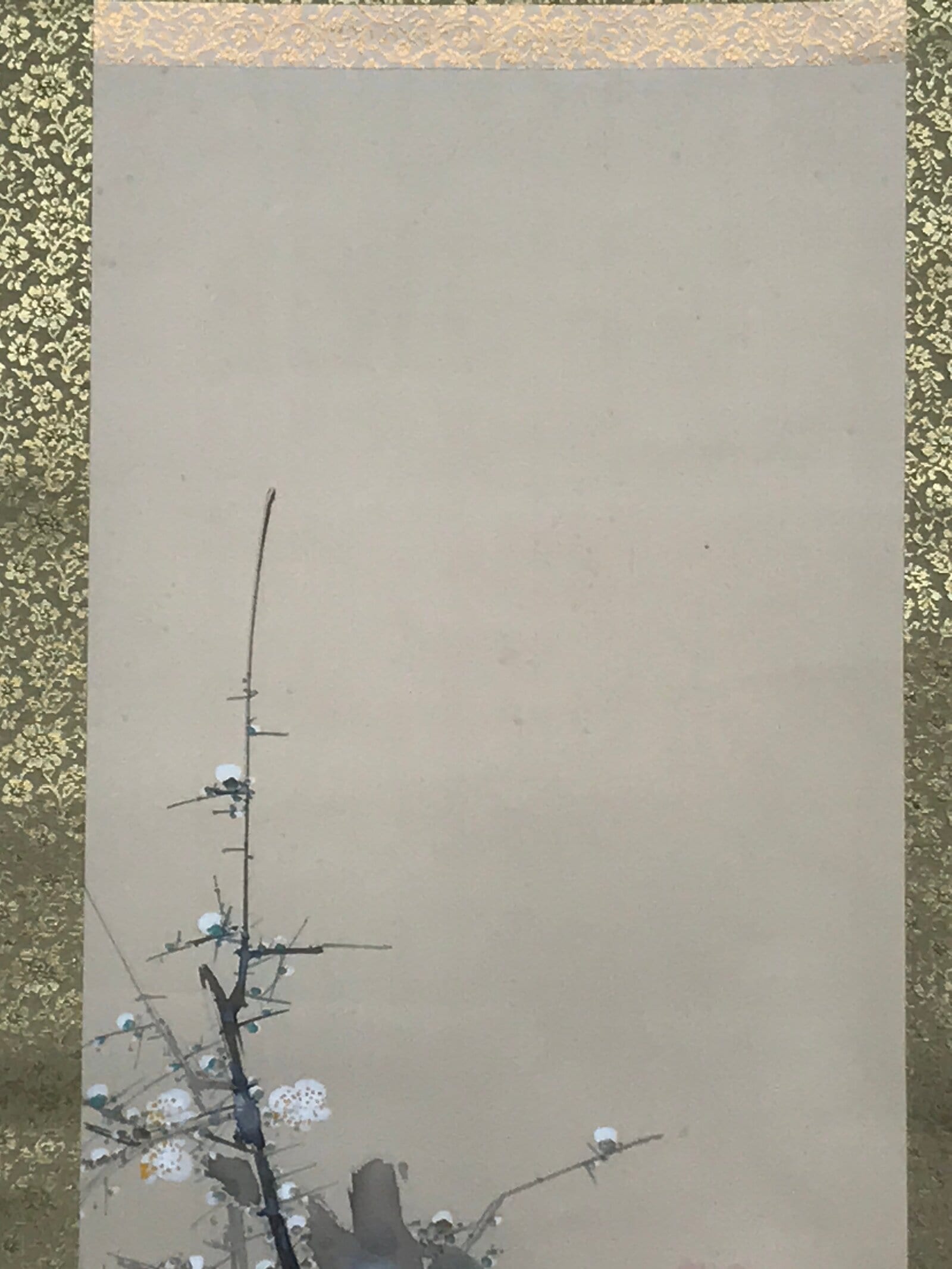 Japanese Hanging Scroll Vtg Three Flowers Pink Yellow White Kakejiku SC852