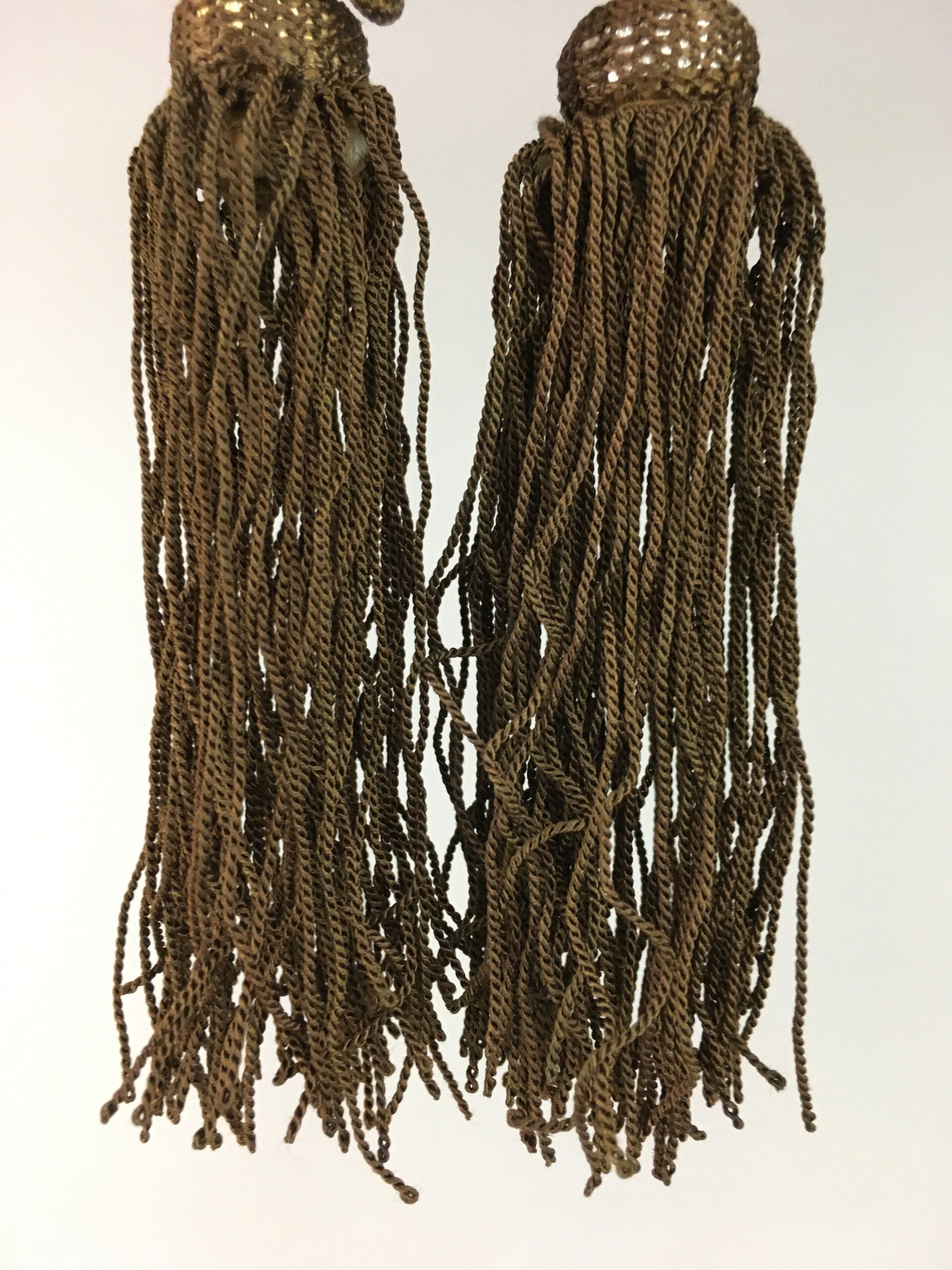 Japanese Hanging Scroll Weights Vtg Fuchin Marble Stone Brown Tassel FC207