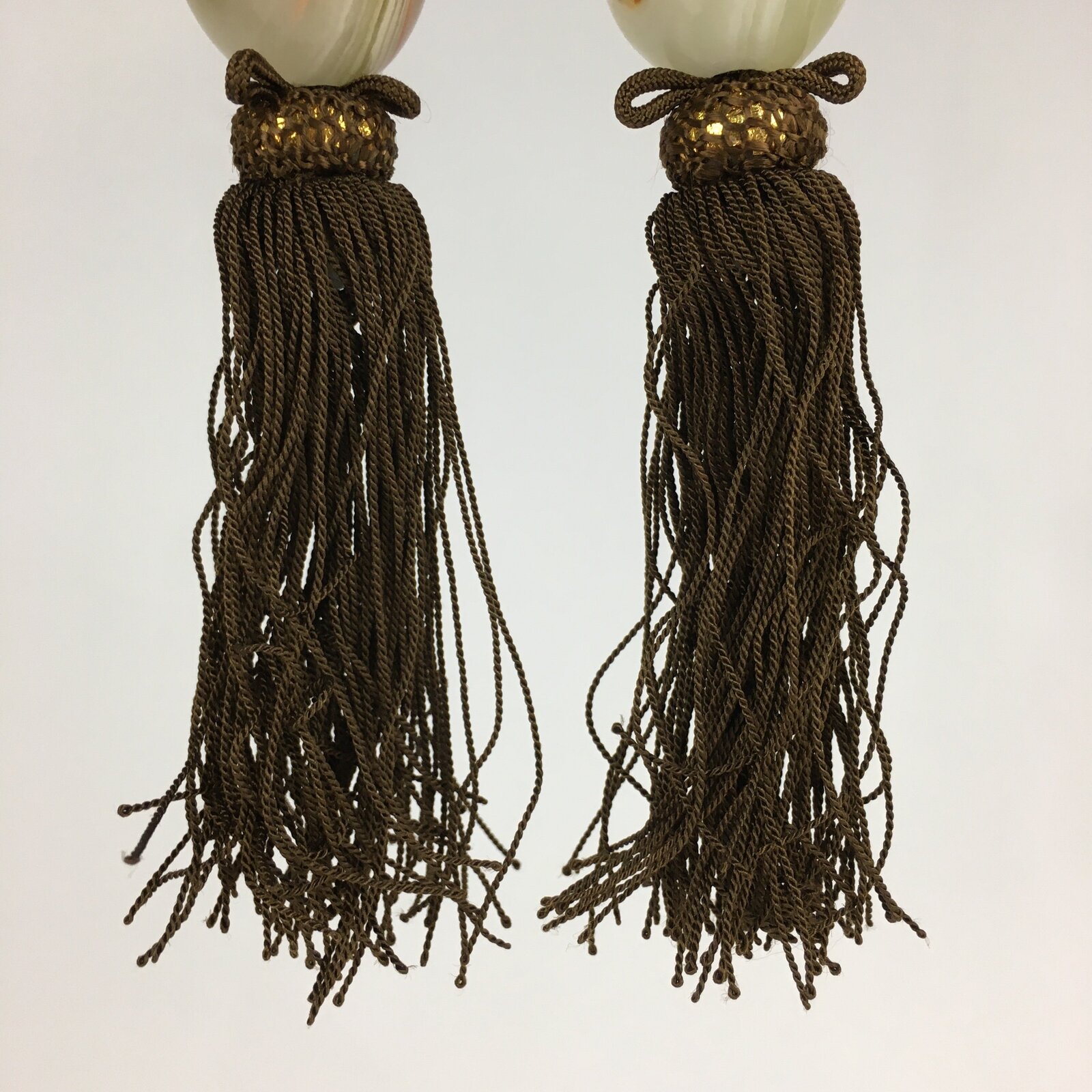 Japanese Hanging Scroll Weights Vtg Fuchin Marble Stone Brown Tassel FC293