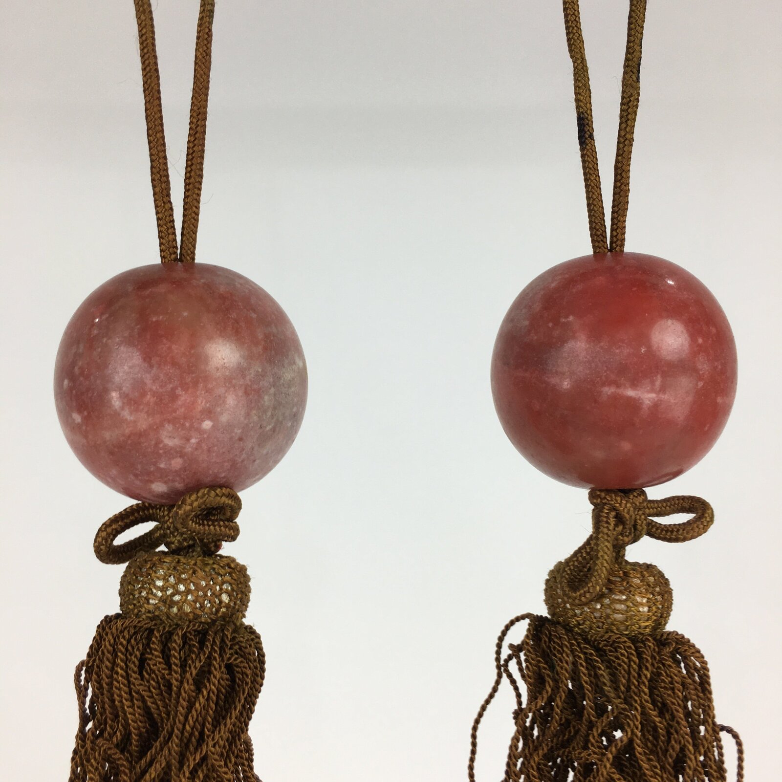 Japanese Hanging Scroll Weights Vtg Fuchin Marble Stone Brown Tassel FC296