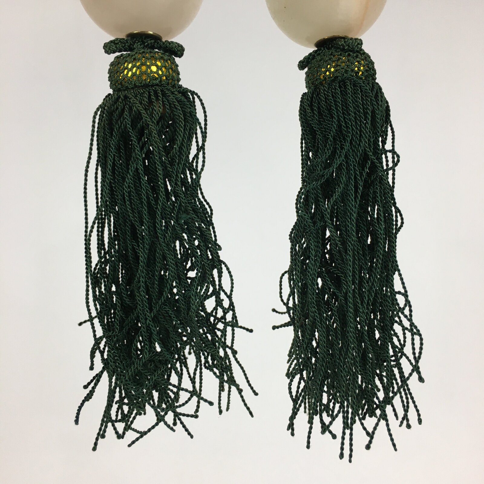 Japanese Hanging Scroll Weights Vtg Fuchin Marble Stone Green Tassel FC290