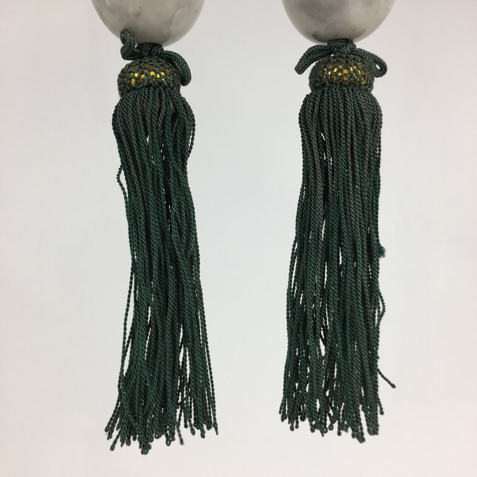 Japanese Hanging Scroll Weights Vtg Fuchin Marble Stone Green Tassel FC294