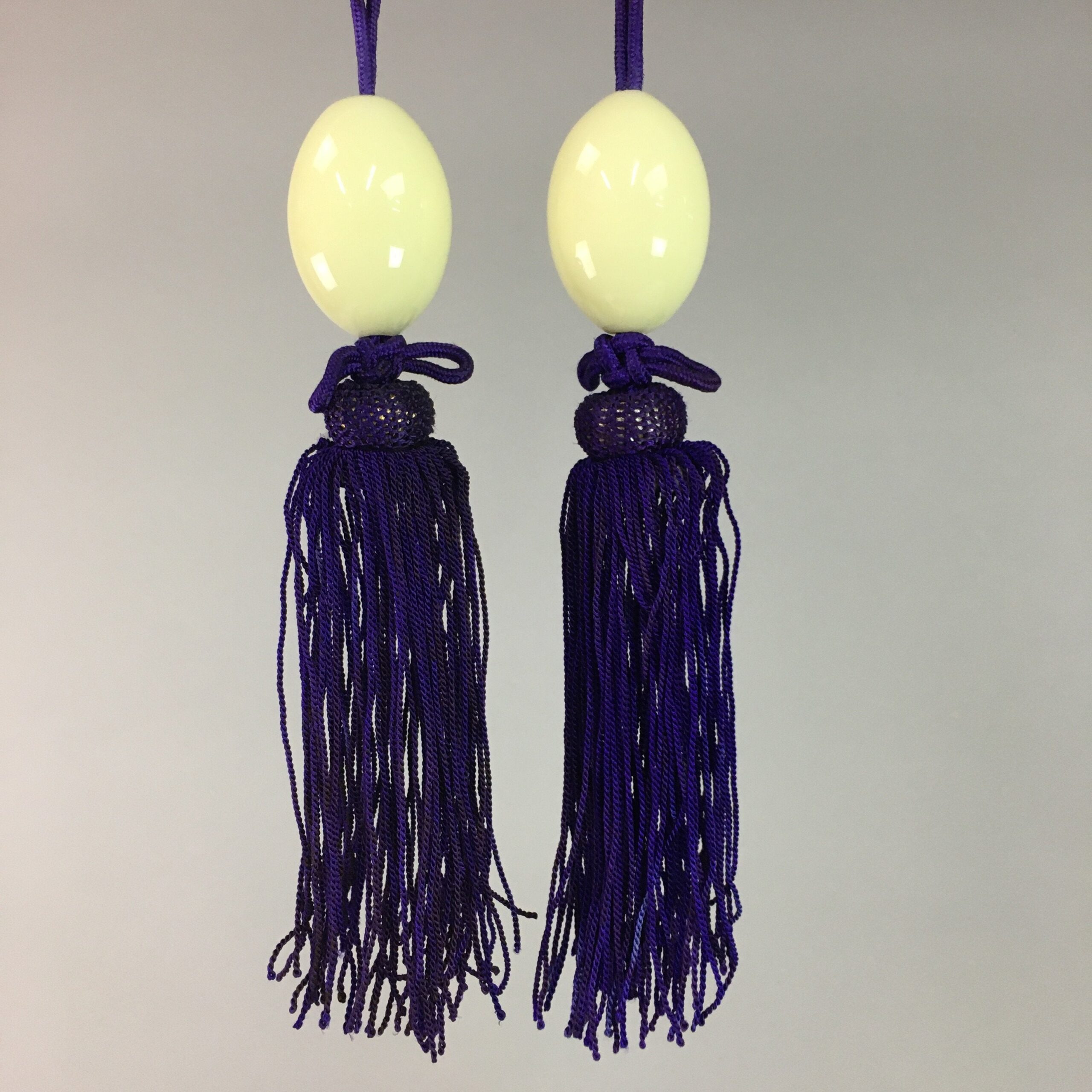 Japanese Hanging Scroll Weights Vtg Fuchin Marble Stone Purple Tassel FC206