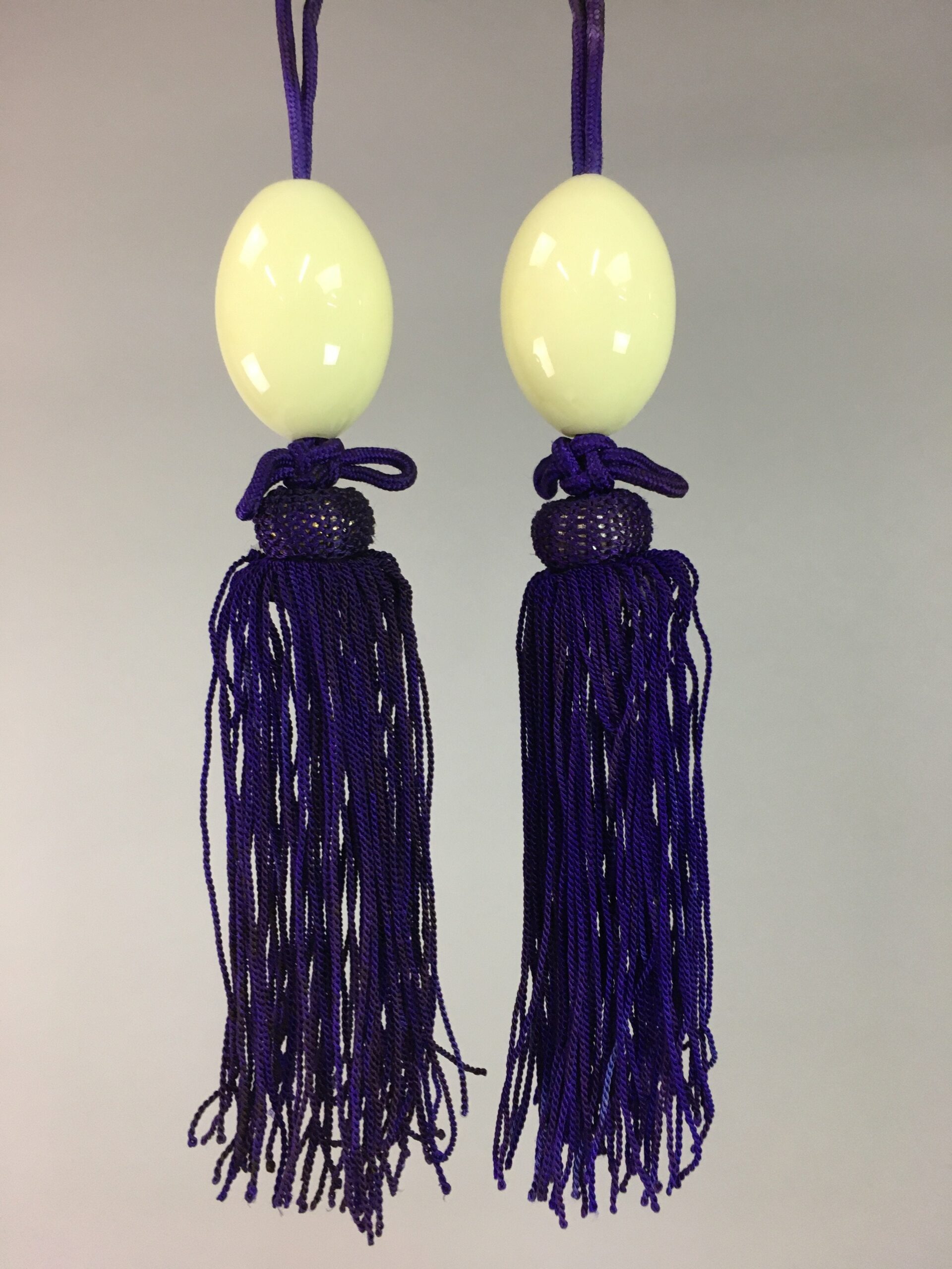 Japanese Hanging Scroll Weights Vtg Fuchin Marble Stone Purple Tassel FC206