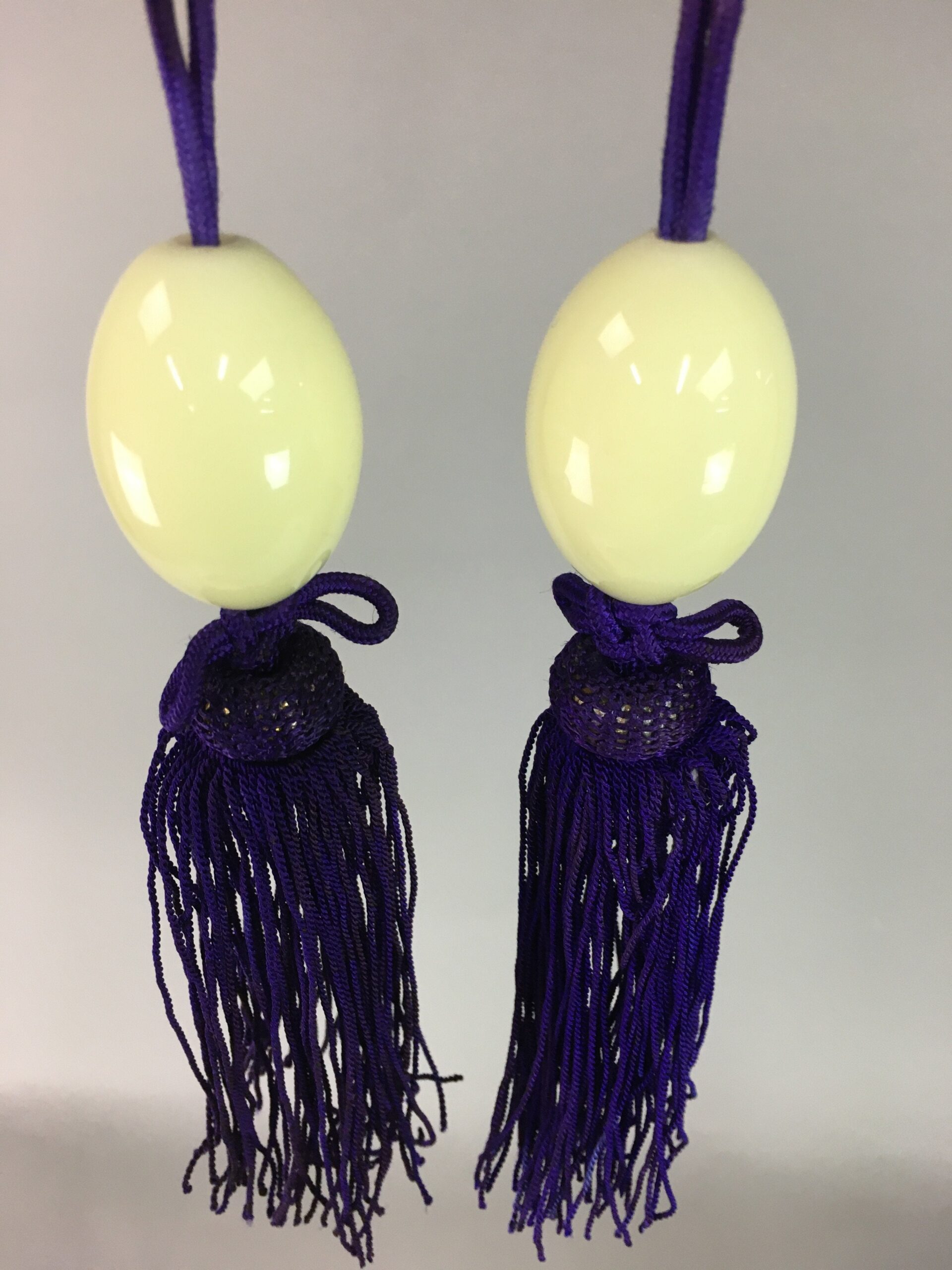 Japanese Hanging Scroll Weights Vtg Fuchin Marble Stone Purple Tassel FC206