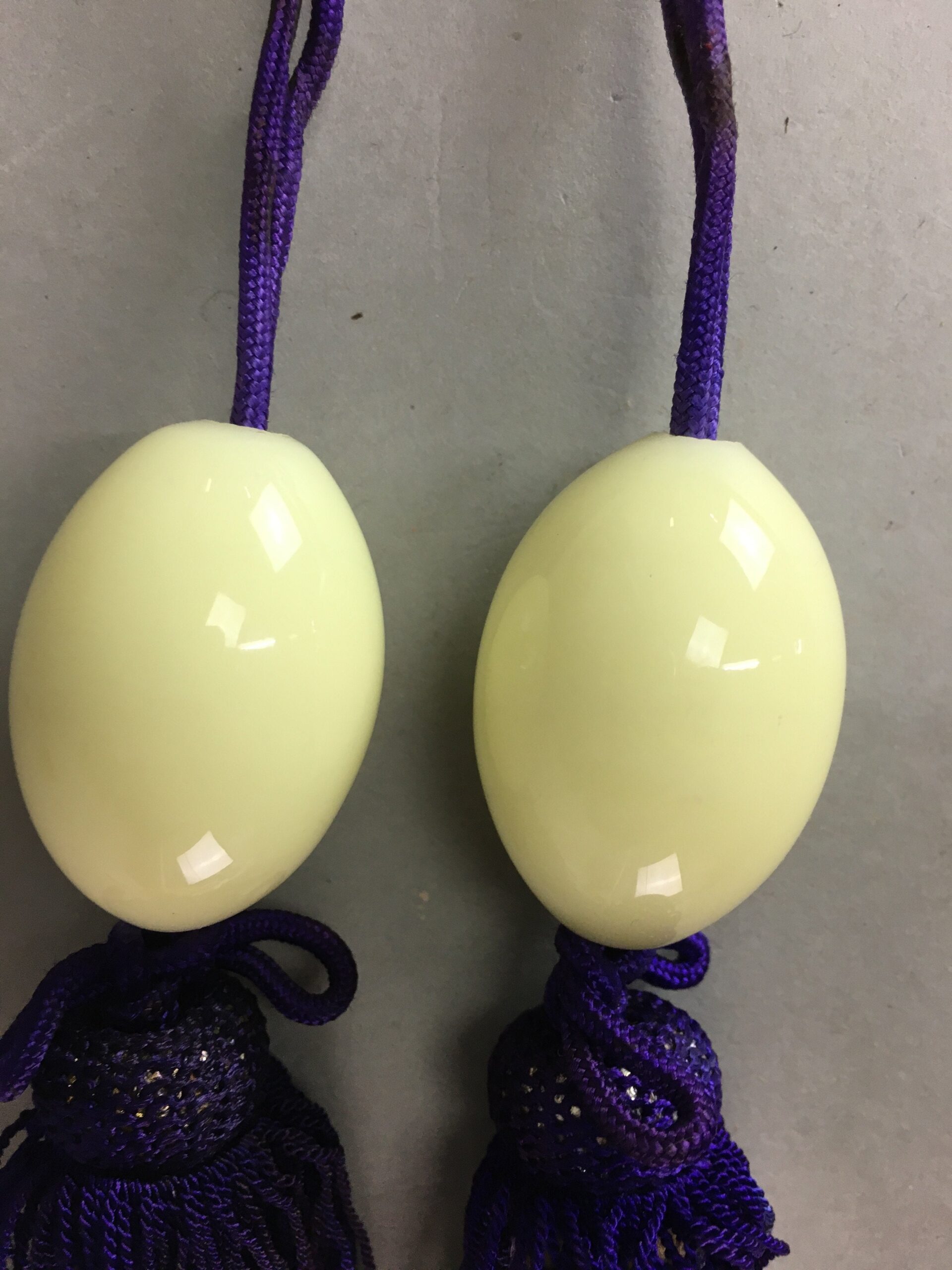 Japanese Hanging Scroll Weights Vtg Fuchin Marble Stone Purple Tassel FC206