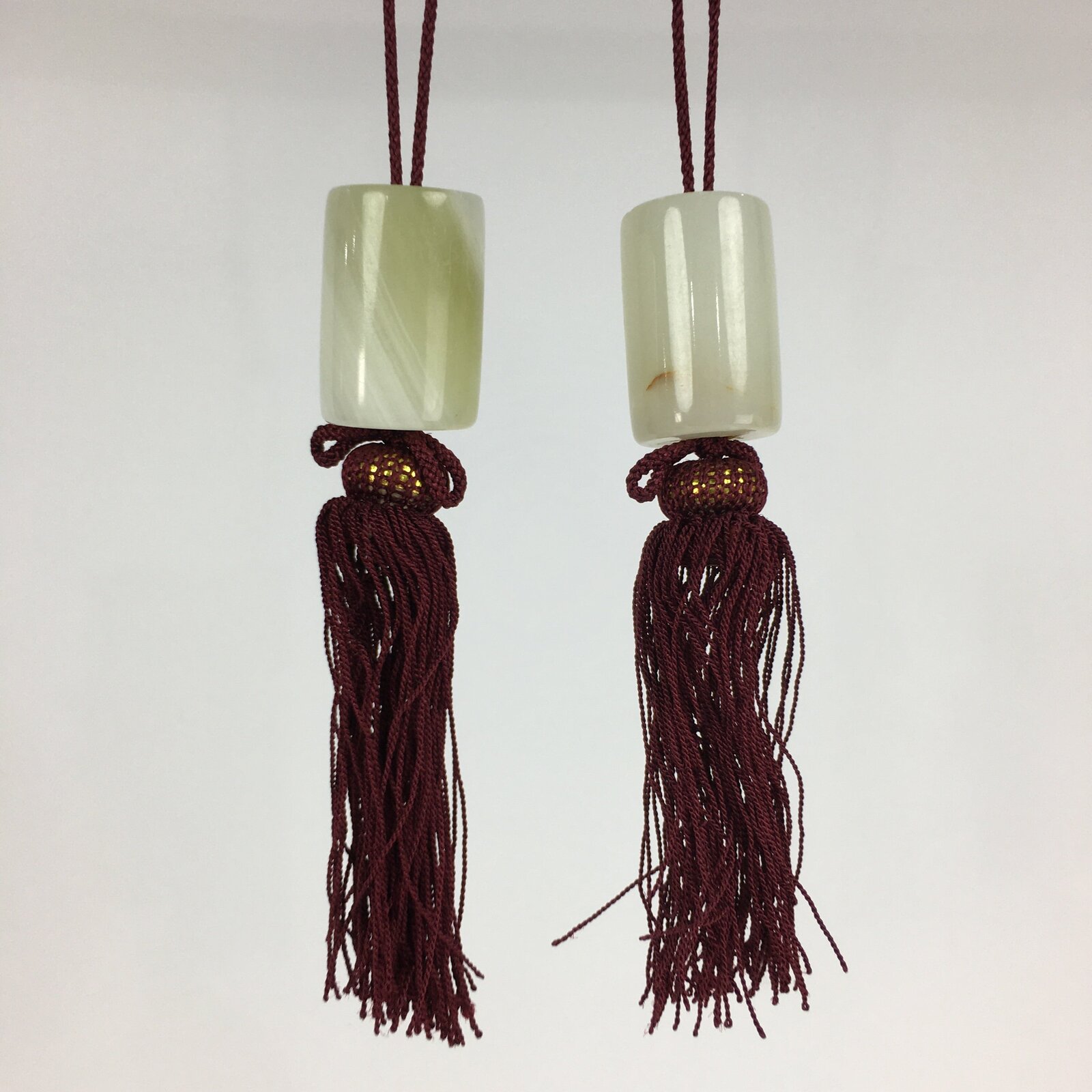 Japanese Hanging Scroll Weights Vtg Fuchin Marble Stone Purple Tassel FC287