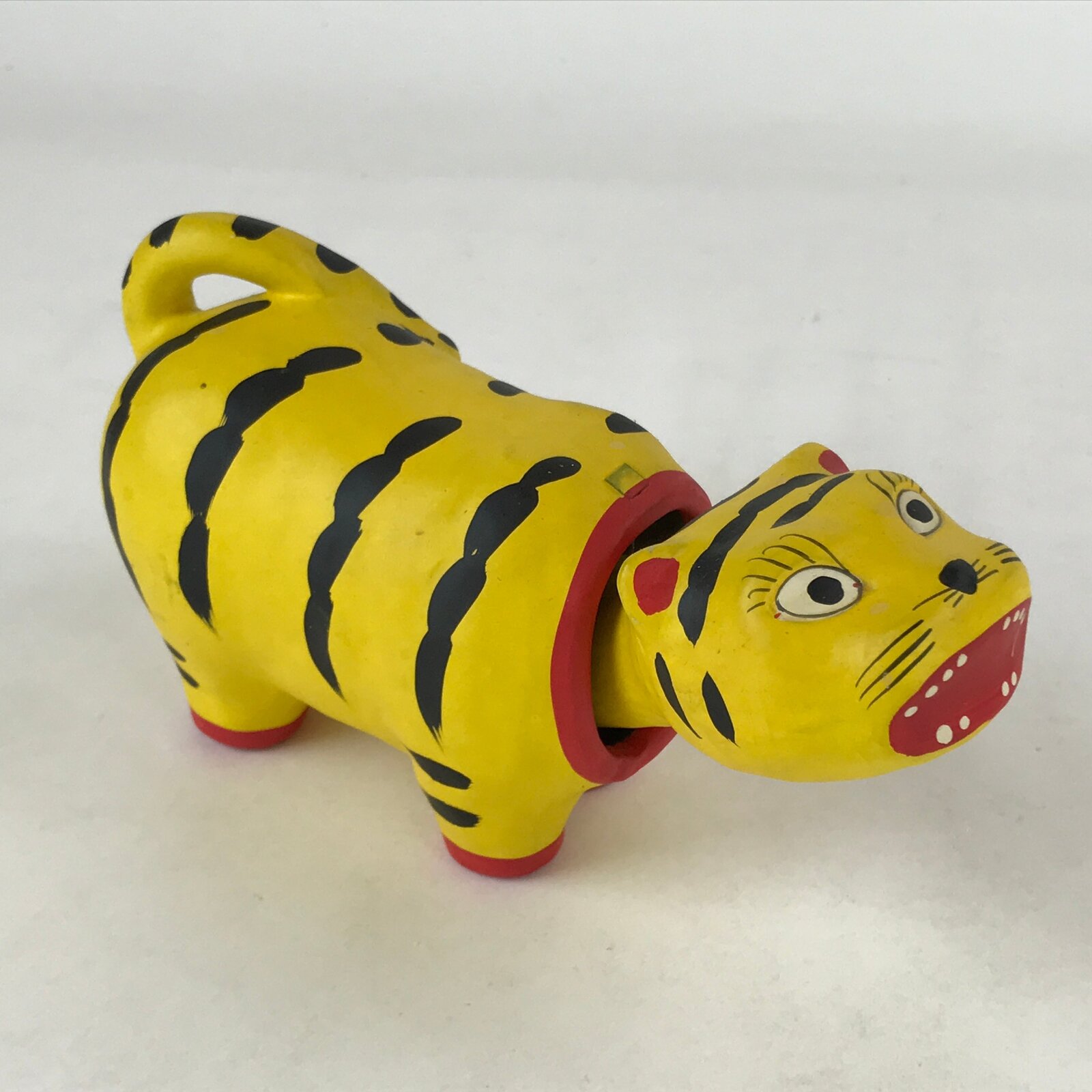 Japanese Hariko Paper Mache Zodiac Tiger Bobblehead Vtg Orange Black BD961