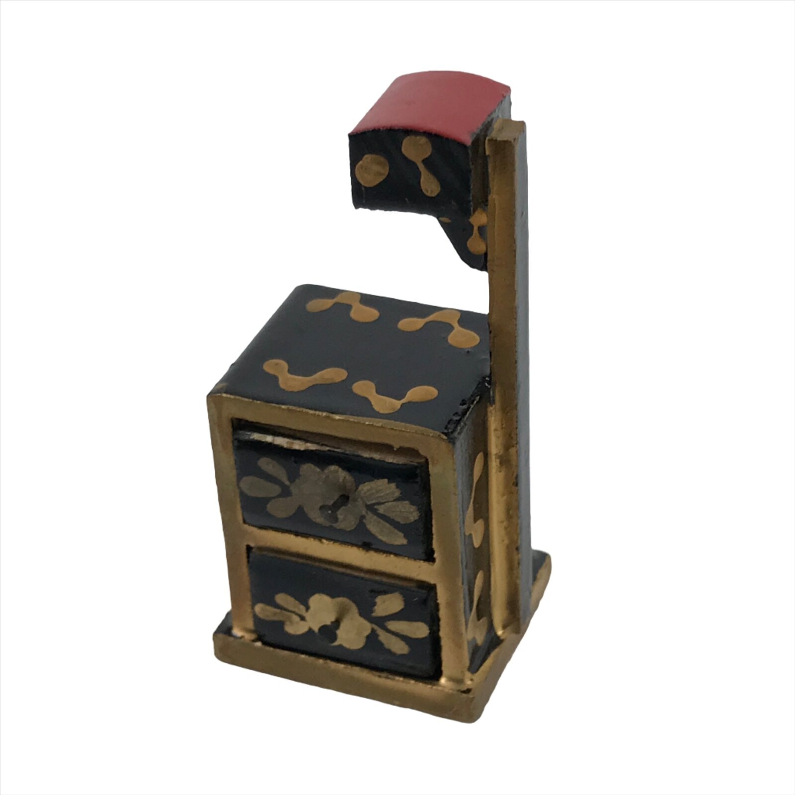 Japanese Hina Doll Haribako Sewing Box Vtg Black Gold Girl Day Decoration ID588