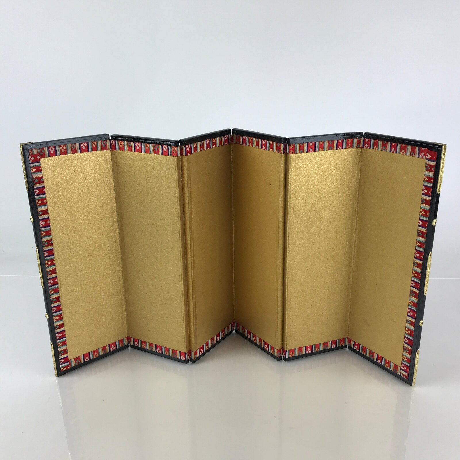 Japanese Hina Doll Miniature Furniture Vtg Gold Folding Screen Panel Byobu ID475