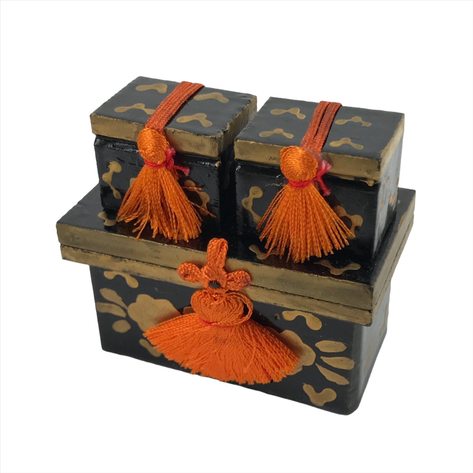 Japanese Hina Doll Nagamochi Clothes Storage Boxes Vtg Black Gold Girl Day ID589