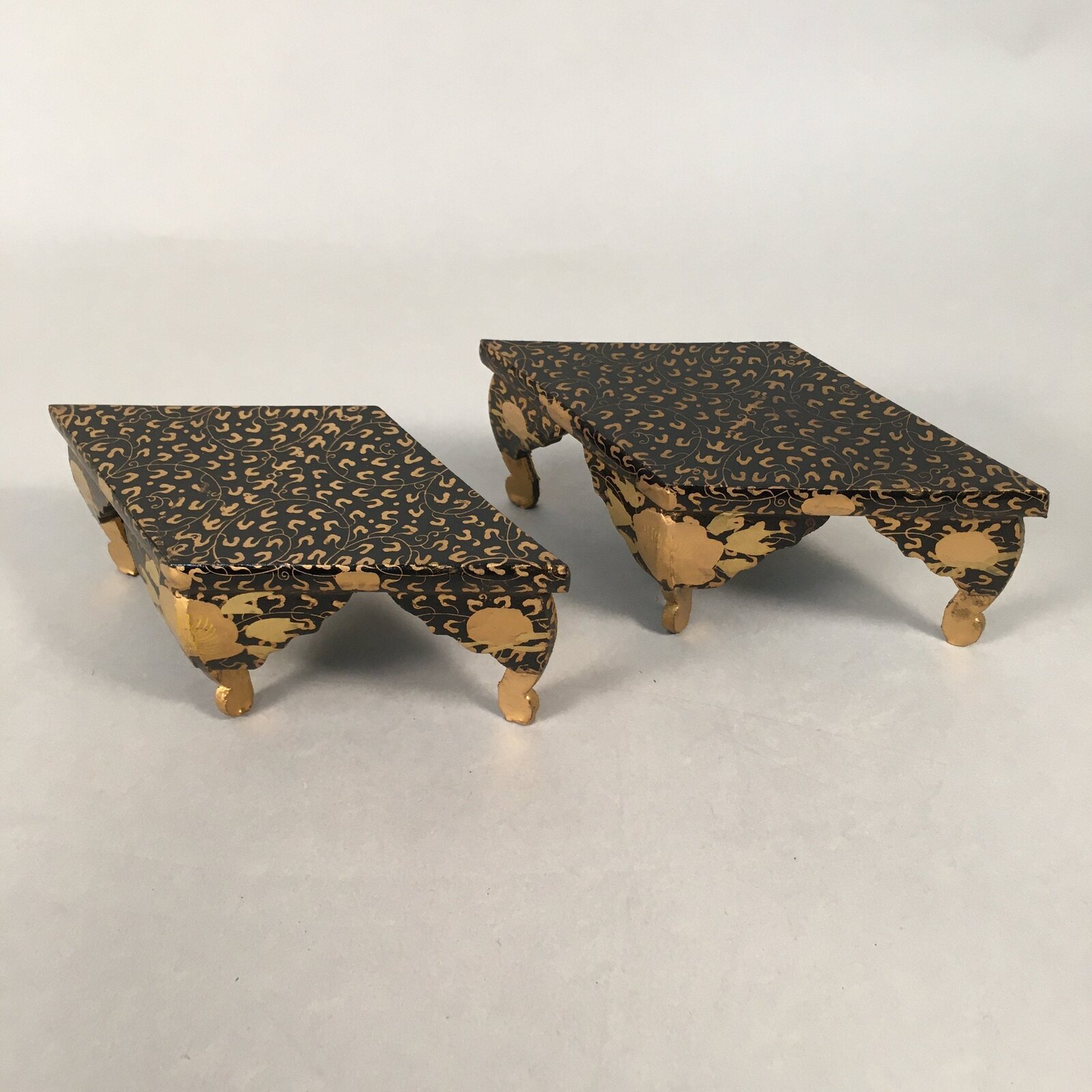 Japanese Hina Doll Rhombus Offering Stand Pair Vtg Furniture Wood Lacquer ID366