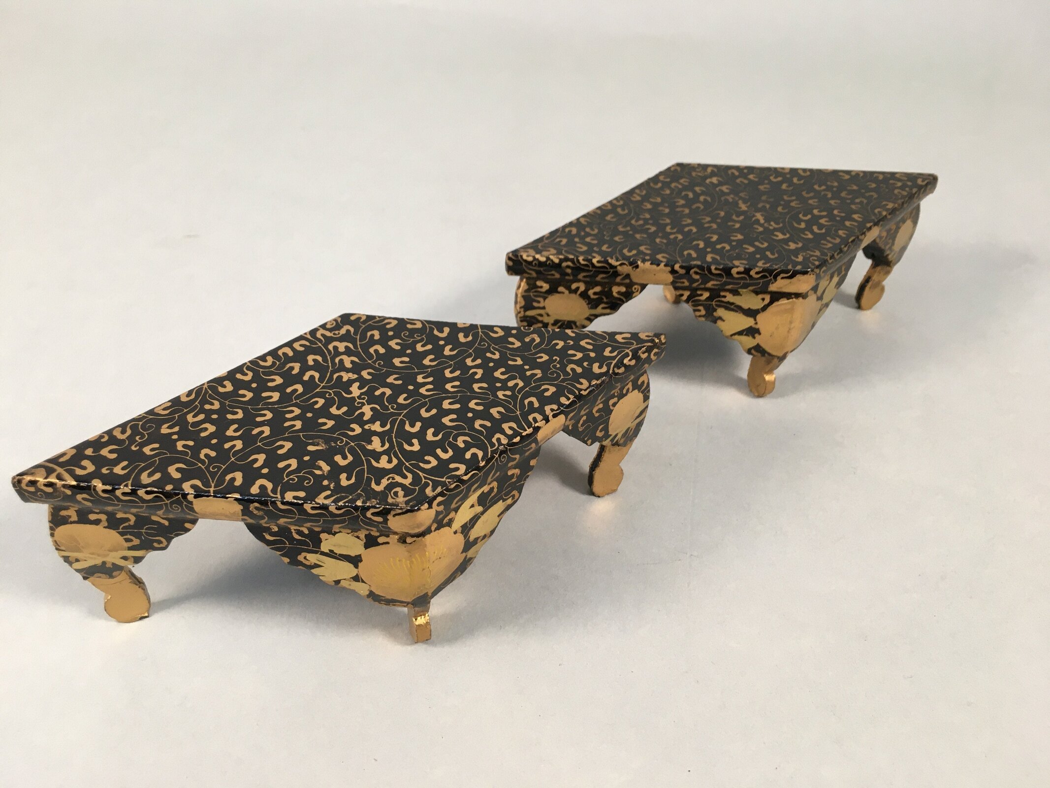 Japanese Hina Doll Rhombus Offering Stand Pair Vtg Furniture Wood Lacquer ID366