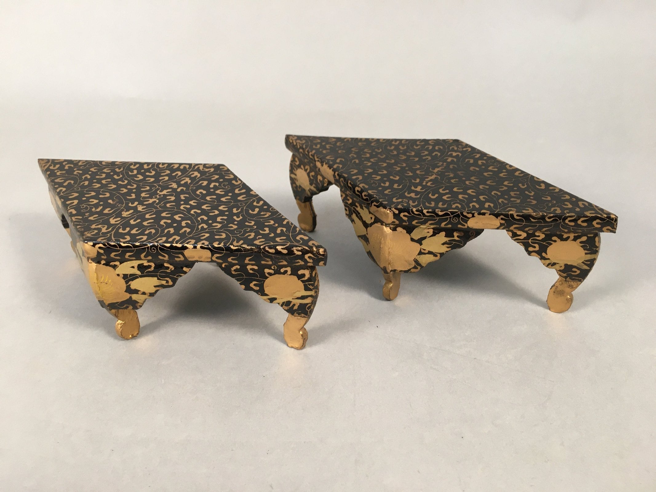 Japanese Hina Doll Rhombus Offering Stand Pair Vtg Furniture Wood Lacquer ID366