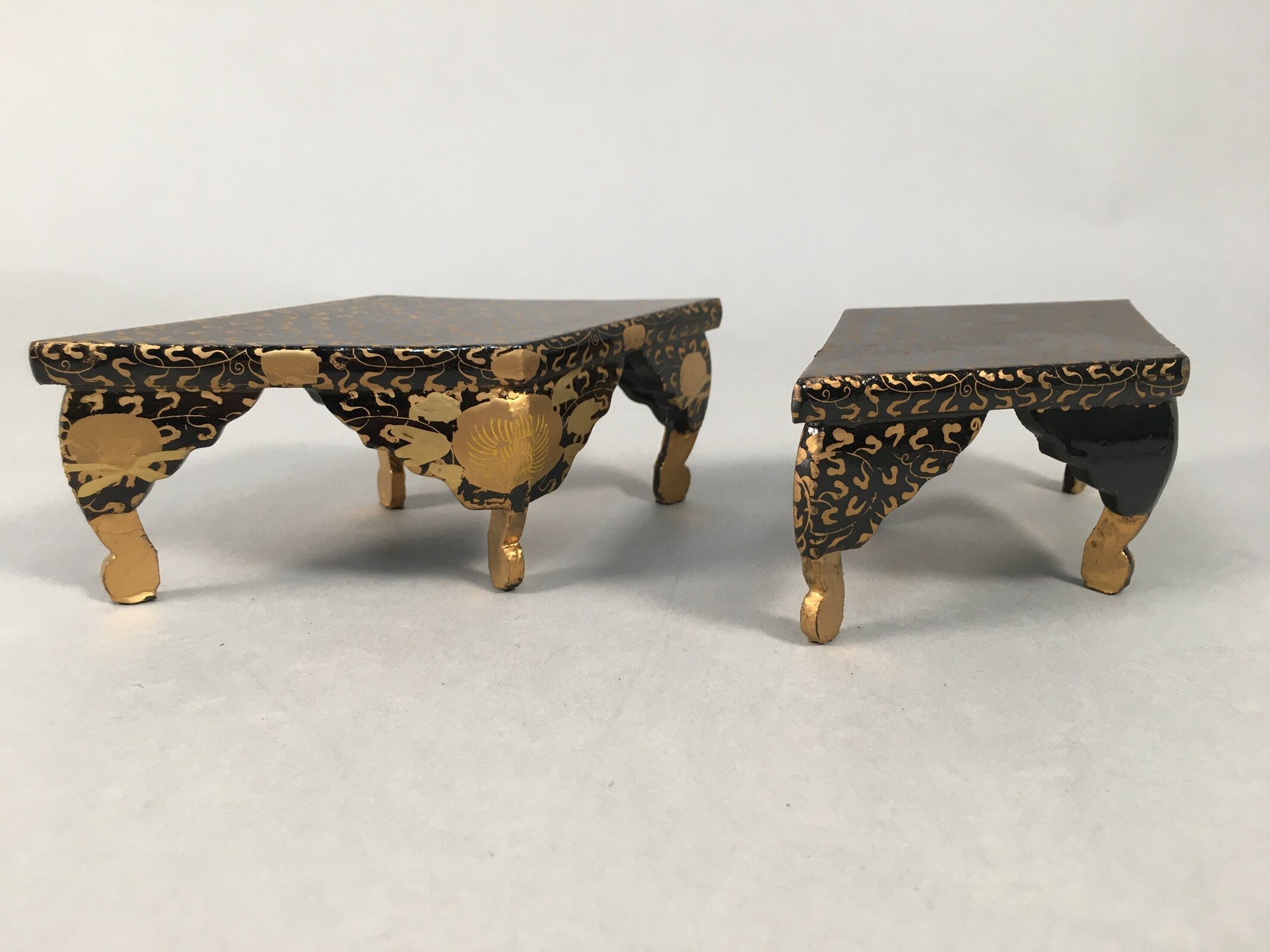 Japanese Hina Doll Rhombus Offering Stand Pair Vtg Furniture Wood Lacquer ID366