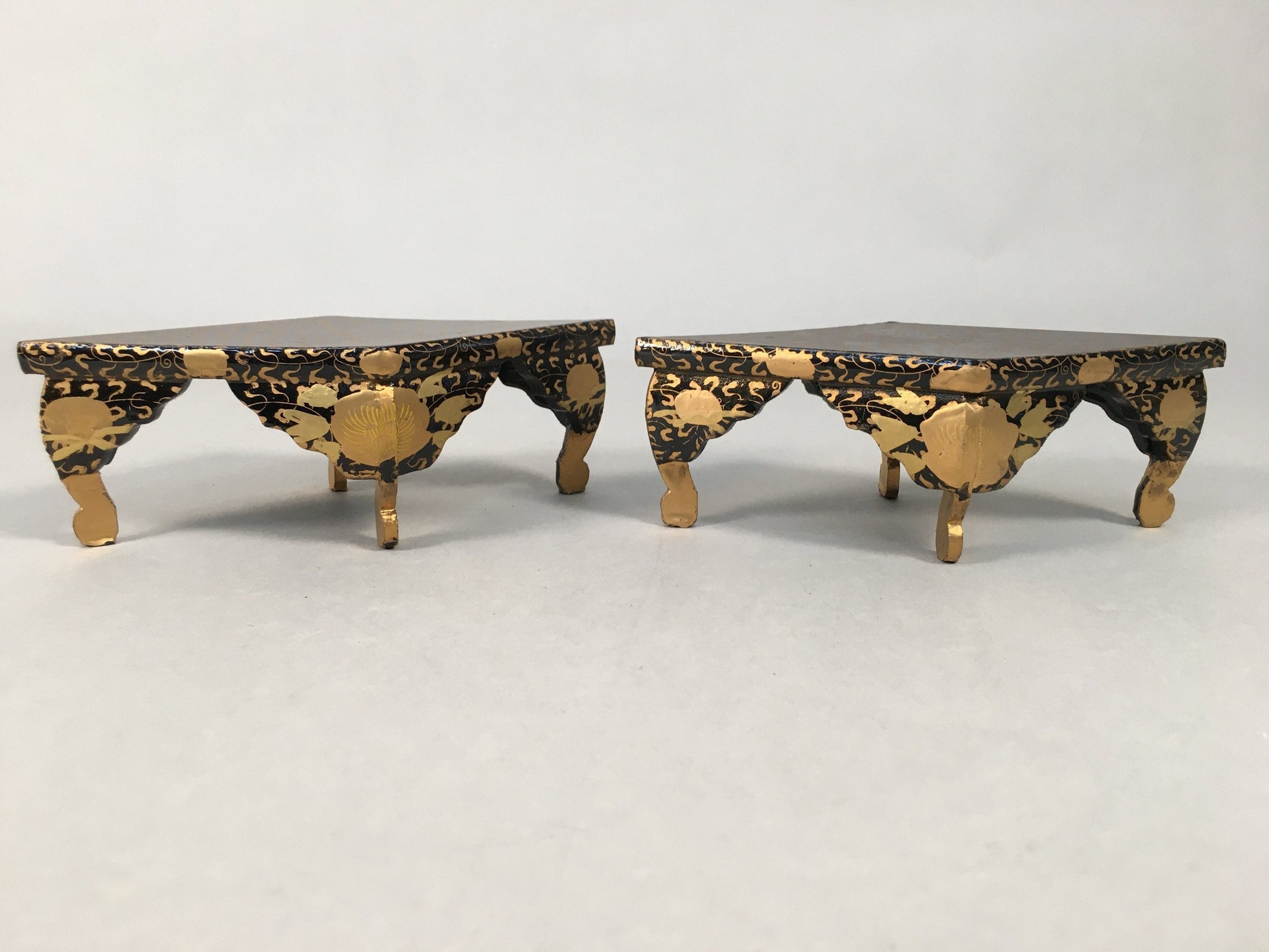 Japanese Hina Doll Rhombus Offering Stand Pair Vtg Furniture Wood Lacquer ID366