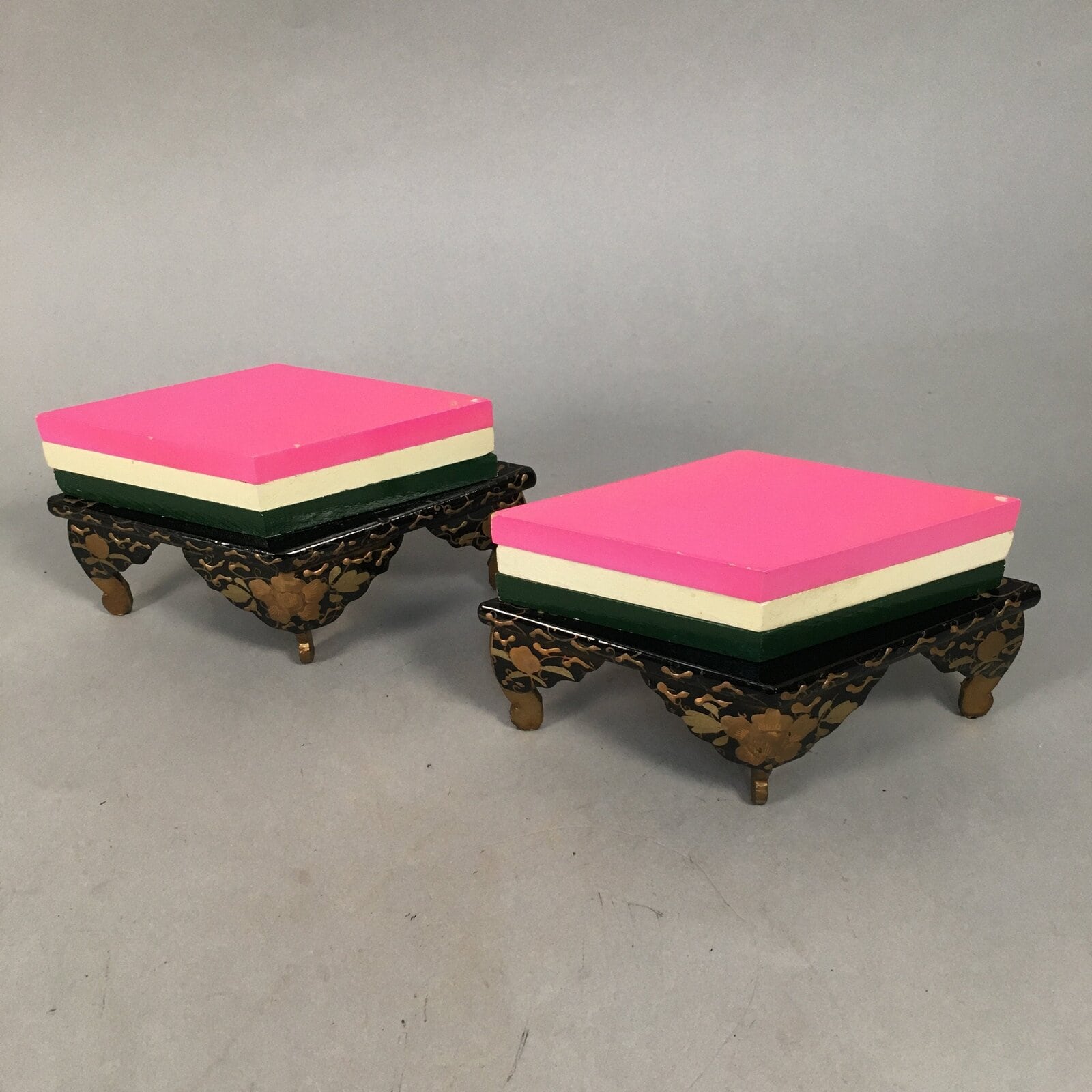 Japanese Hina Doll Rhombus Rice Cake Offering Stand Pair Vtg Furniture Wood ID34