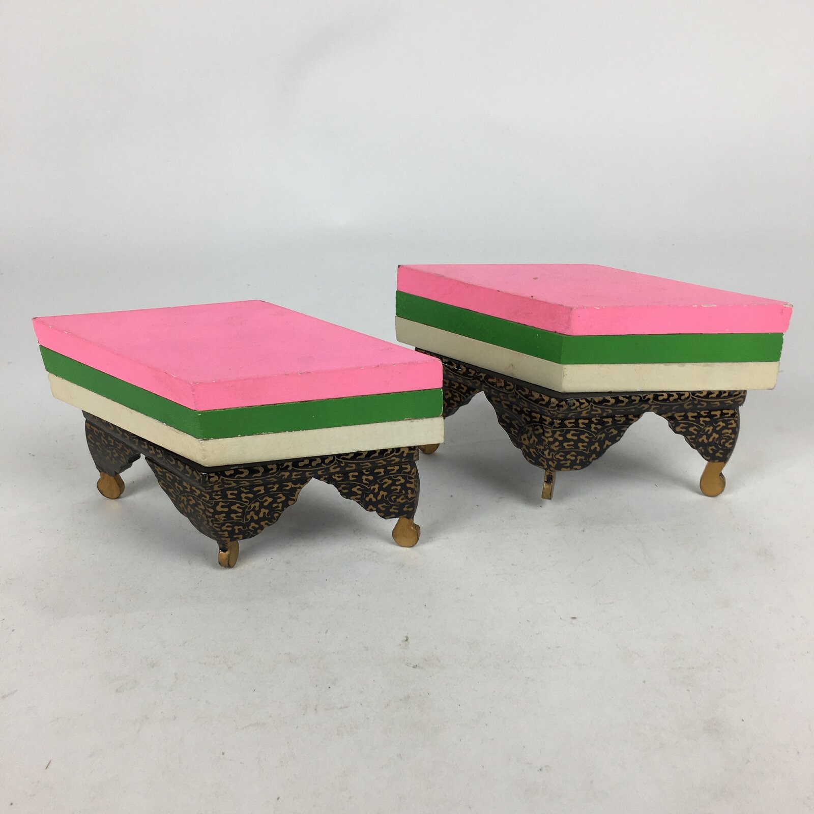 Japanese Hina Doll Rhombus Rice Cake Offering Stand Pair Vtg Furniture Wood ID40
