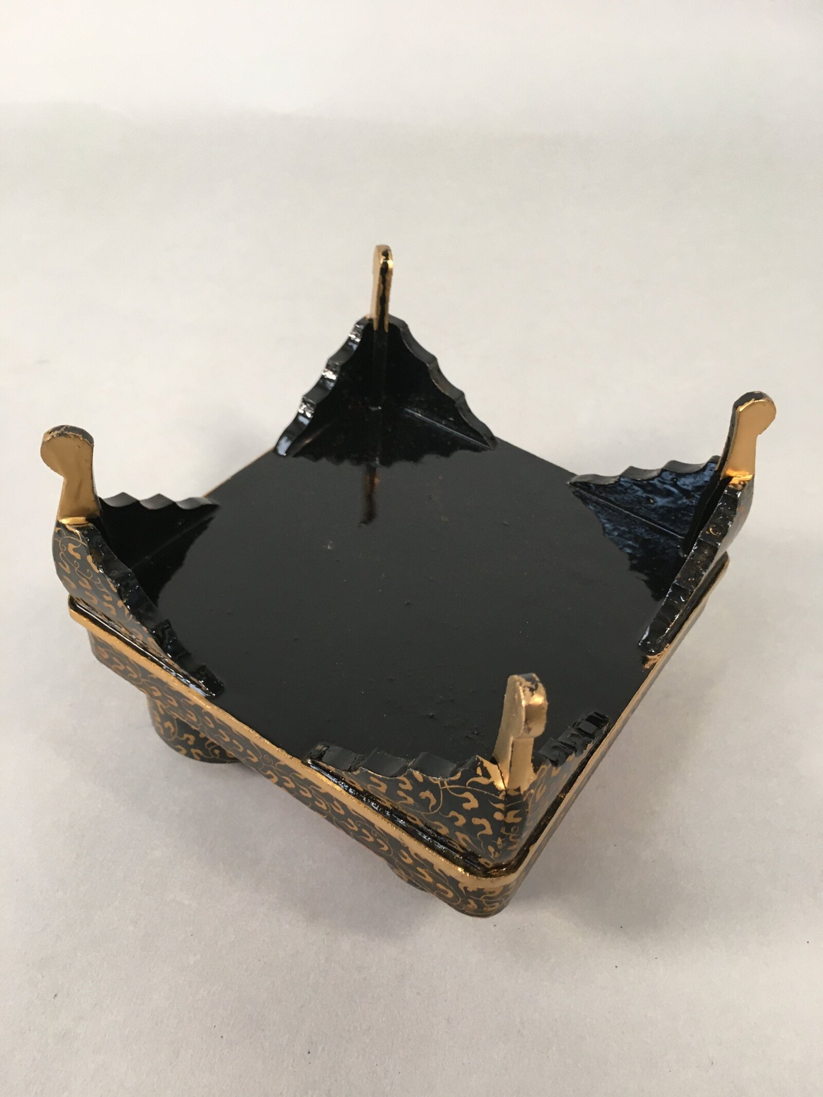 Japanese Hina Doll Tray Bowl Set Vtg Lacquer Gold Makie Wood Miniature ID363