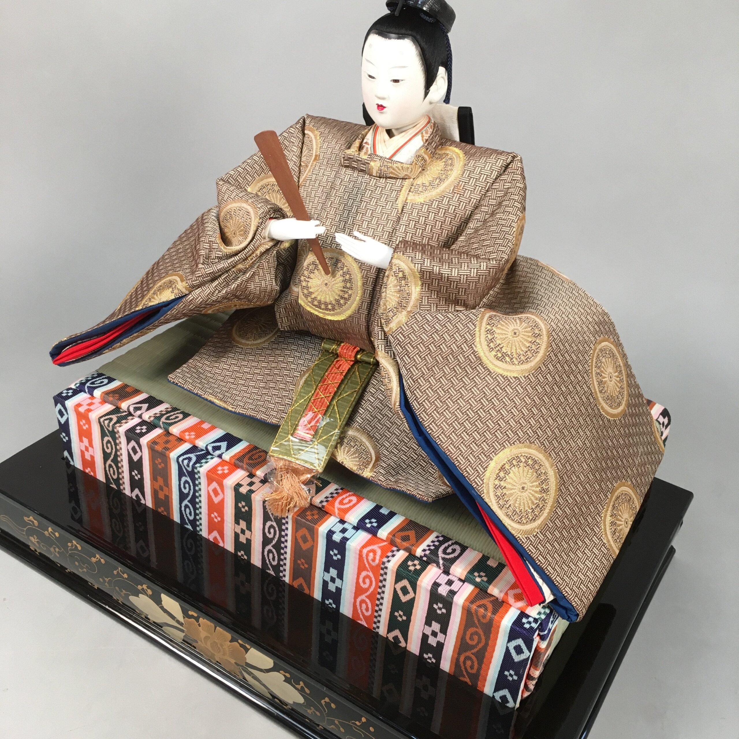 Japanese Hina Doll Vtg Emperor Girls Day Kimono Man Tatami Stand ID280