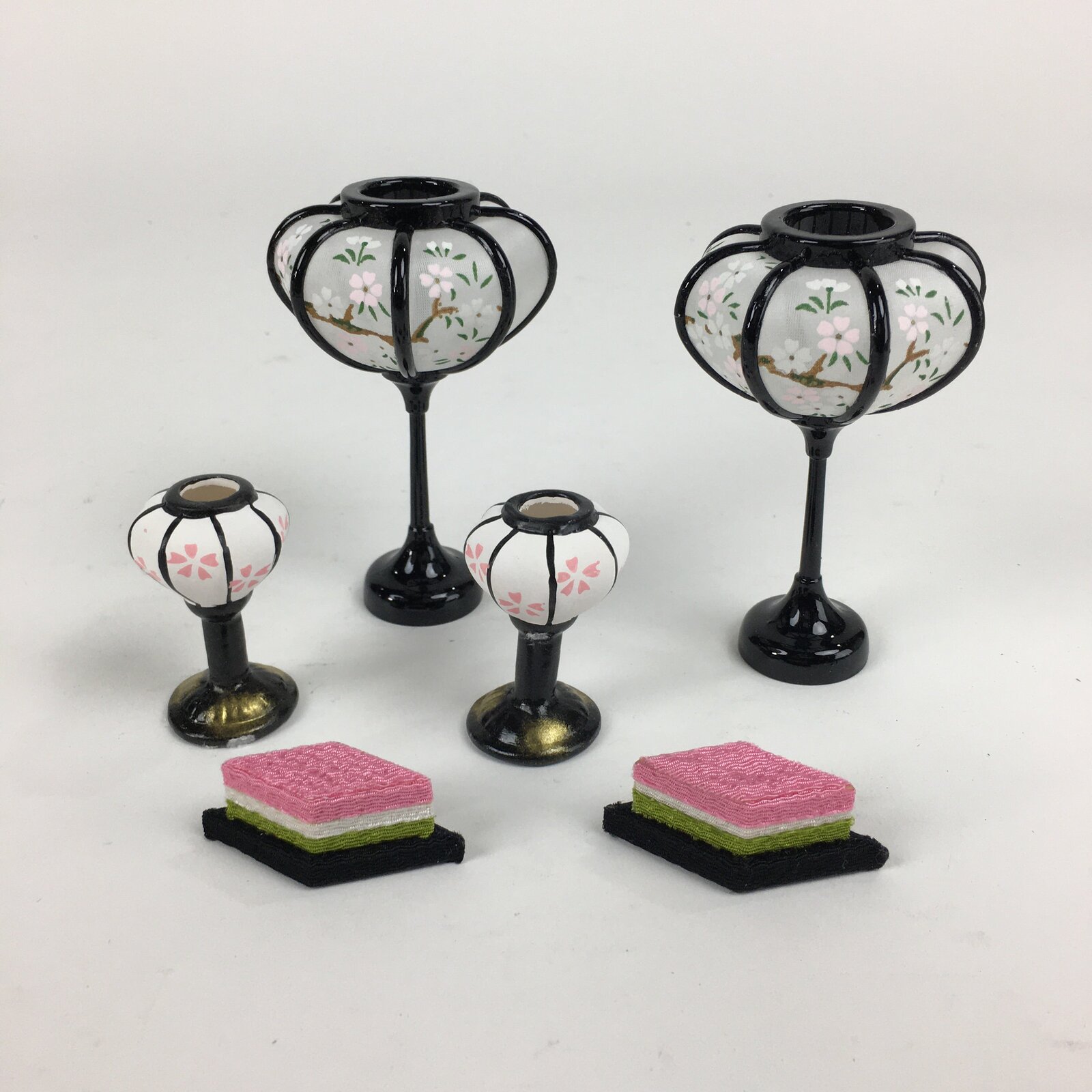 Japanese Hina Doll furniture Lantern Rice cake Set Vtg Bonbori Hishimochi ID411