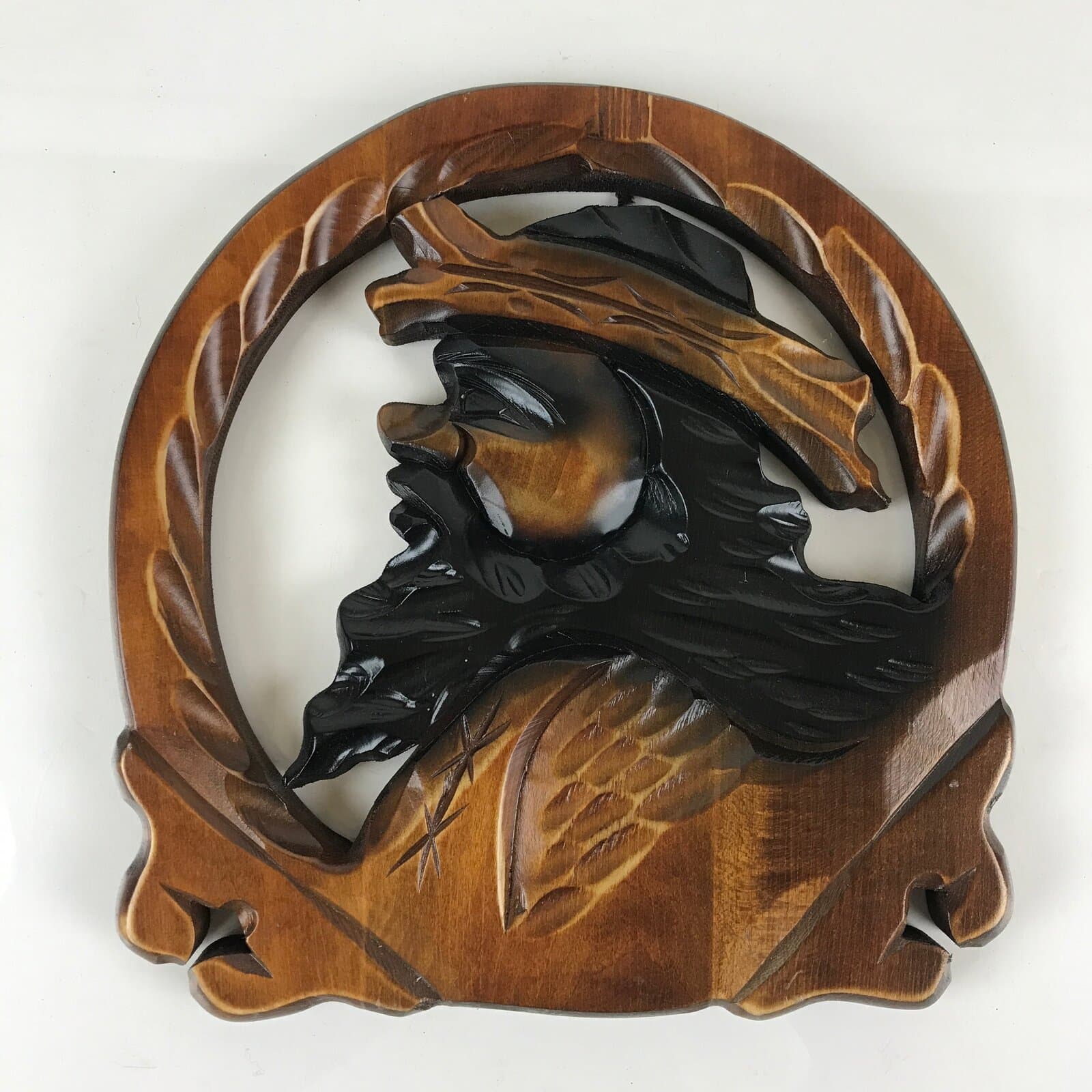 Japanese Hokkaido Ainu Wood Carved Wall DecorationVtg Nurimono Brown AB99