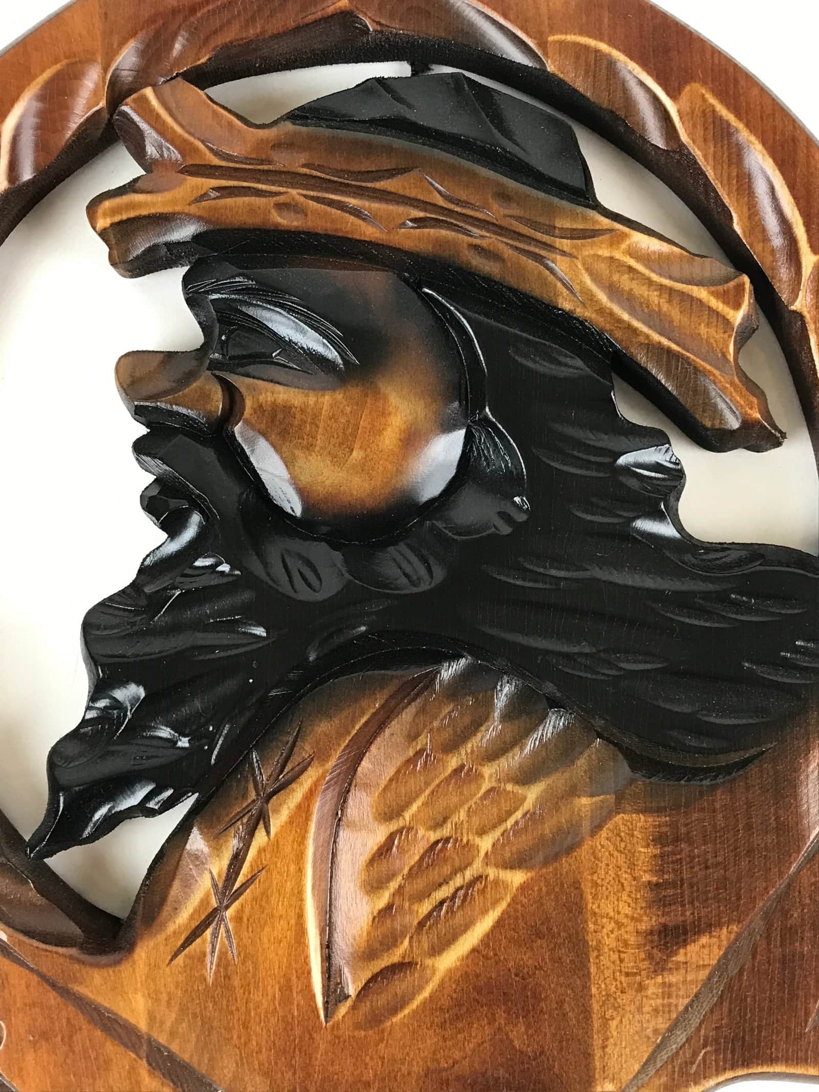 Japanese Hokkaido Ainu Wood Carved Wall DecorationVtg Nurimono Brown AB99