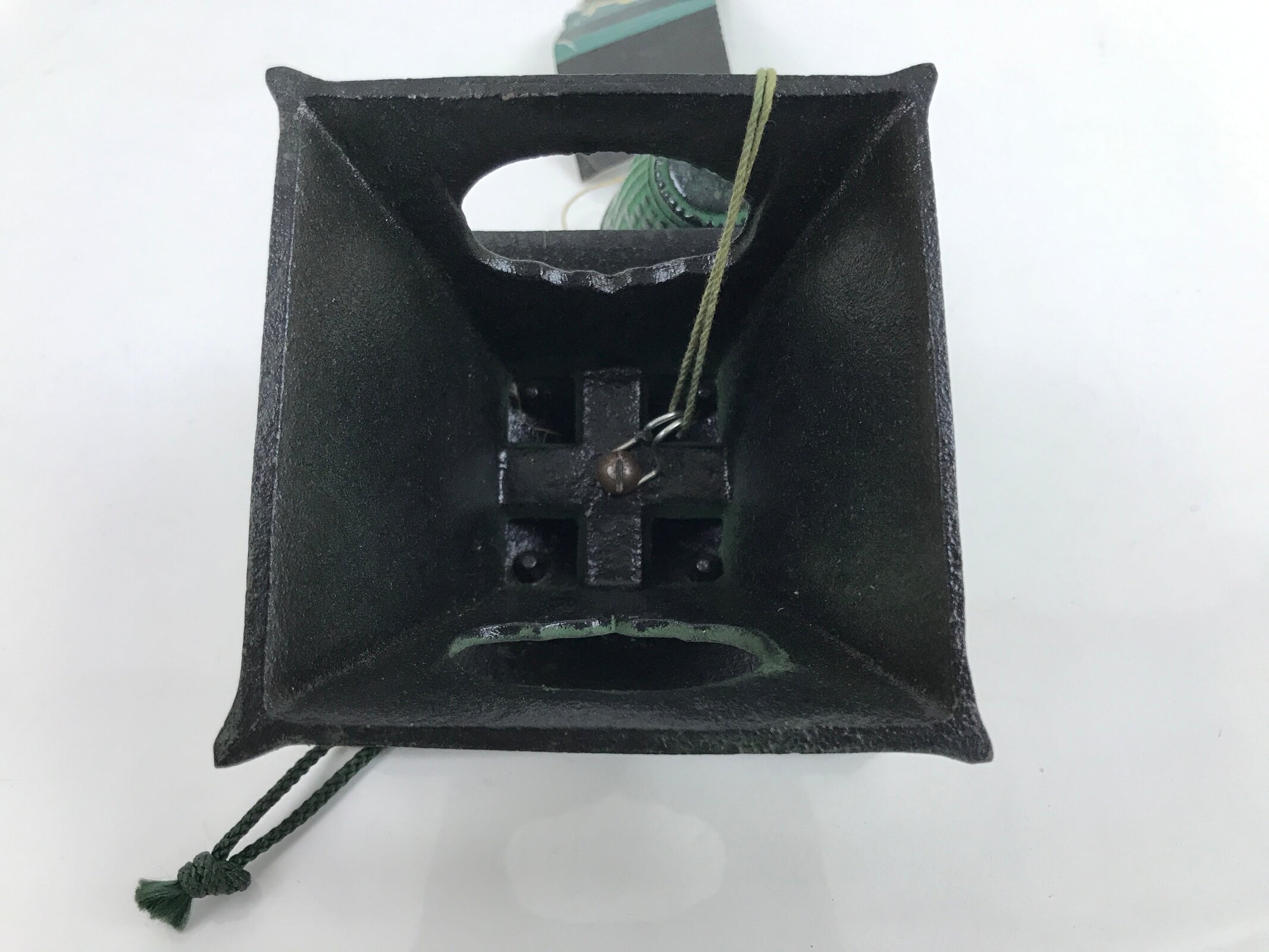 Japanese Iron Furin Wind Chime Tetsurin Vtg Green Bell Lantern Peacock DR524