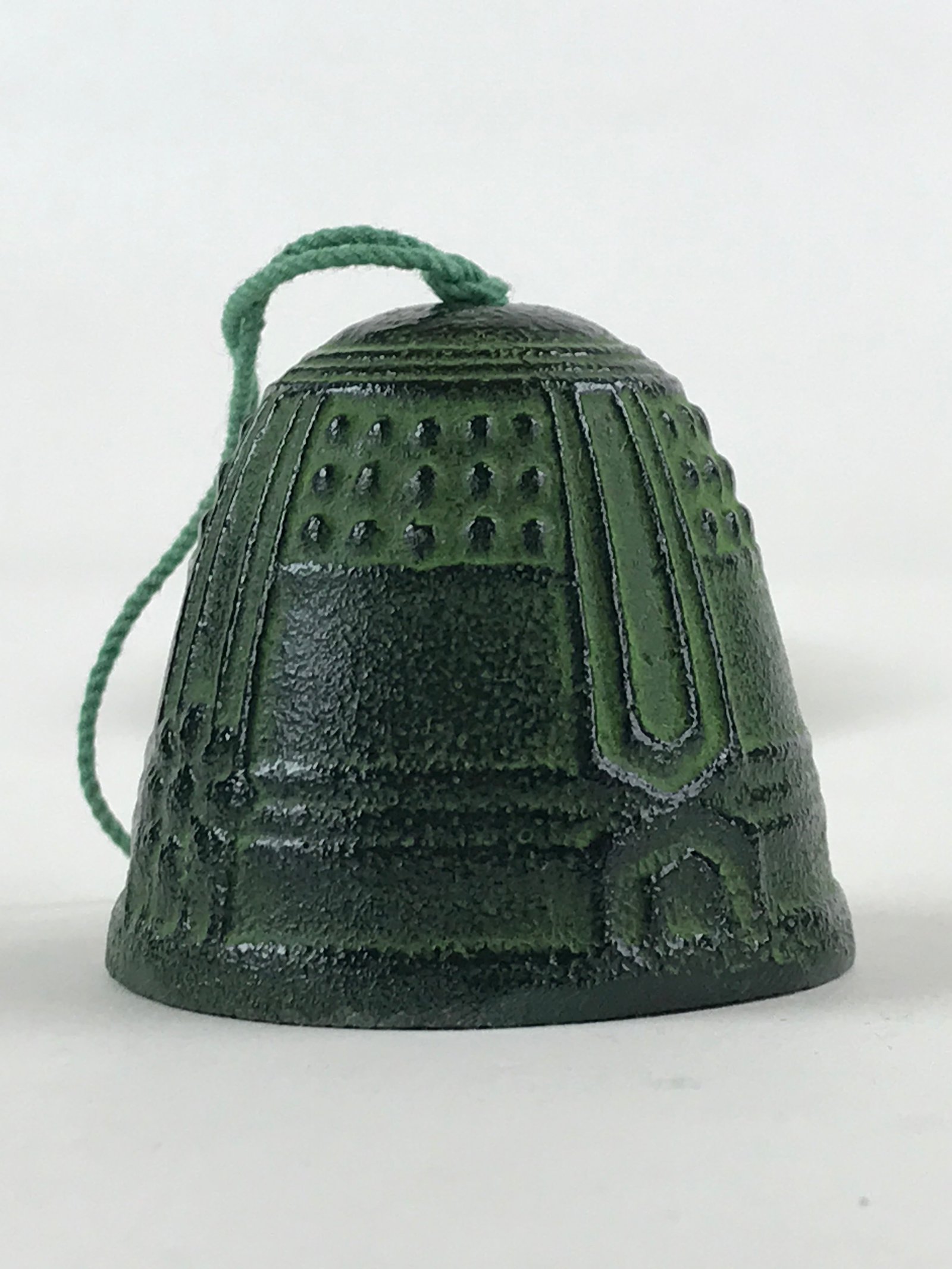 Japanese Iron Furin Wind Chime Tetsurin Vtg Green Paper String Iwate Nanbu DR494