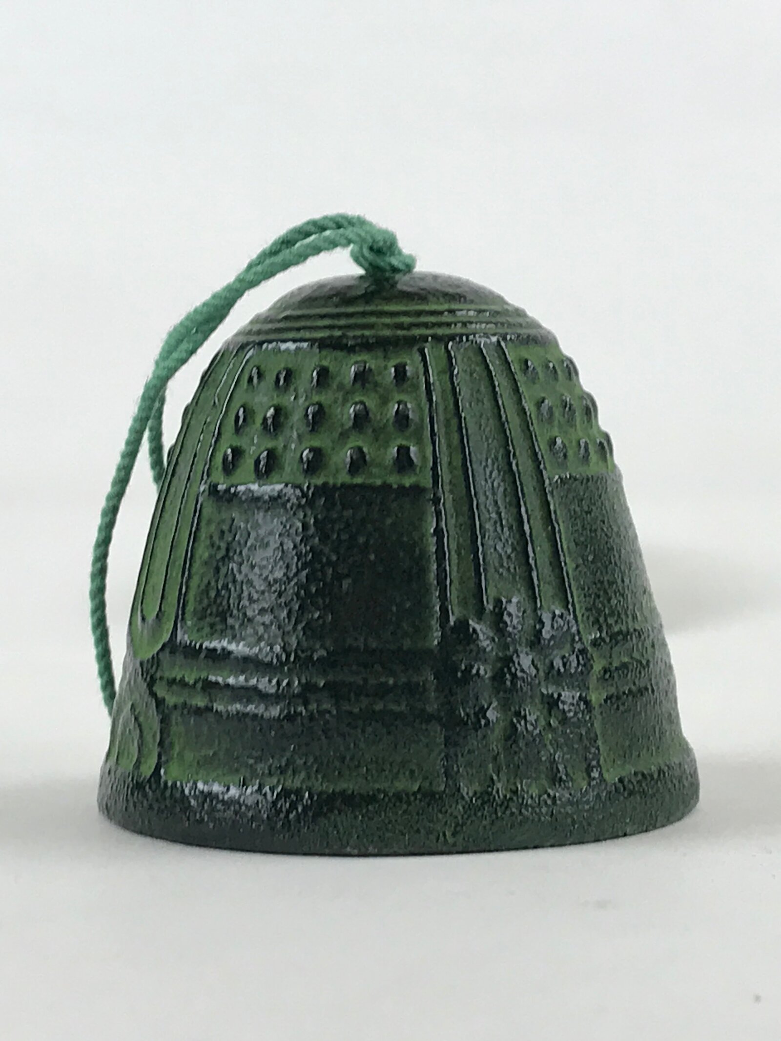 Japanese Iron Furin Wind Chime Tetsurin Vtg Green Paper String Iwate Nanbu DR494