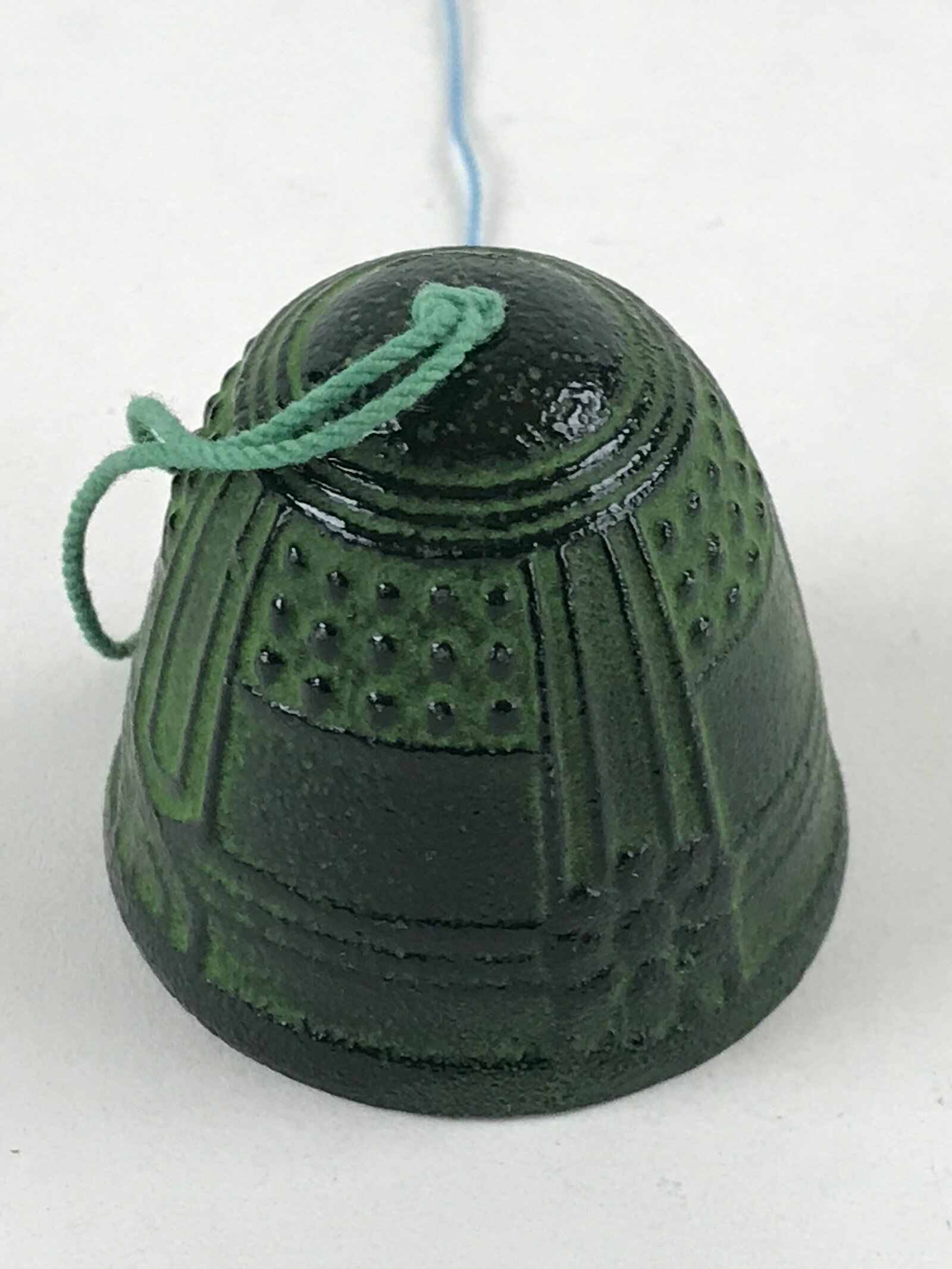 Japanese Iron Furin Wind Chime Tetsurin Vtg Green Paper String Iwate Nanbu DR494