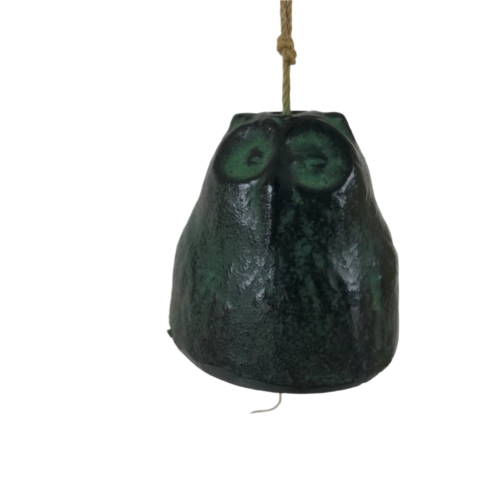 Japanese Iron Furin Wind Chime Tetsurin Vtg Green String Iwate Nanbu Owl DR564