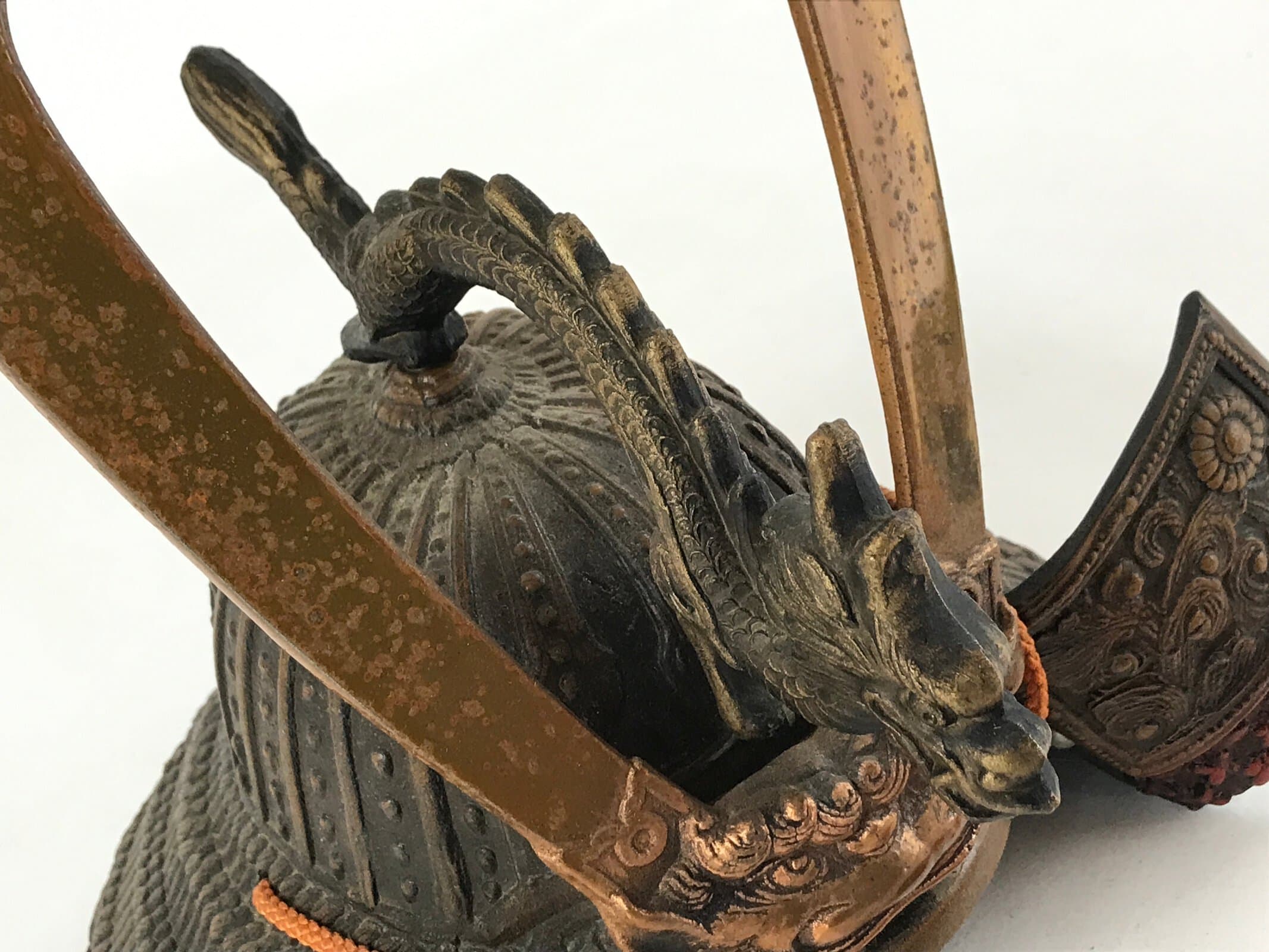 Japanese Iron Kabuto Samurai Helmet Display Vtg Yoshitsune Style Okimono ID548