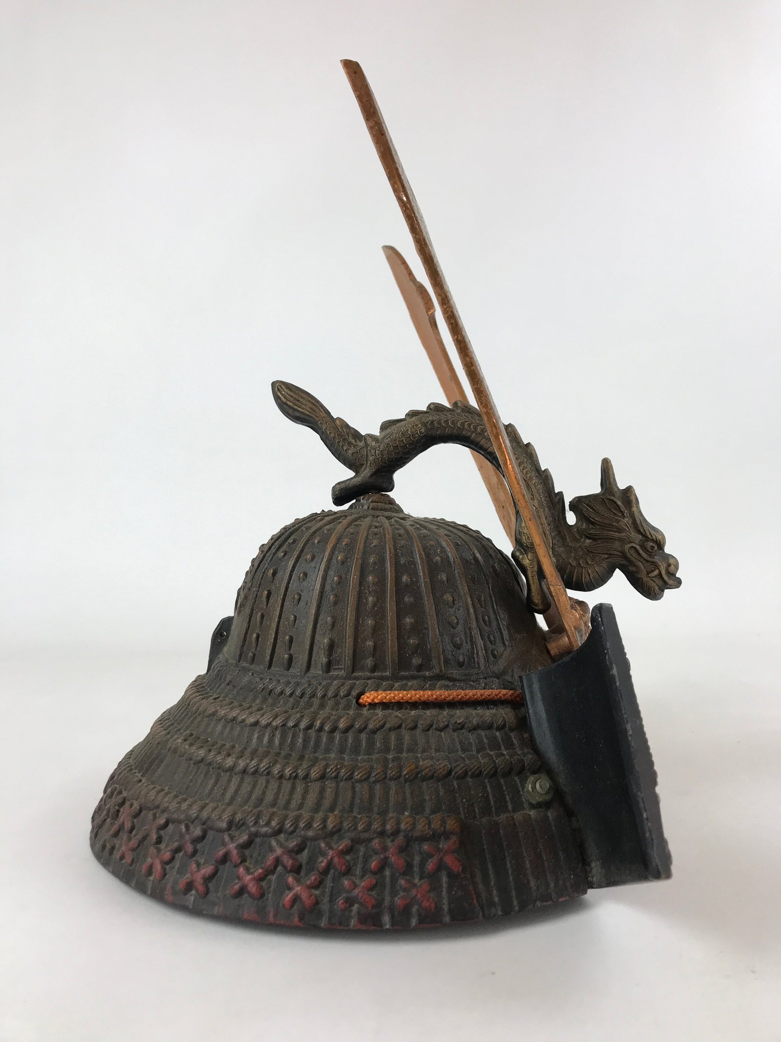 Japanese Iron Kabuto Samurai Helmet Display Vtg Yoshitsune Style Okimono ID548