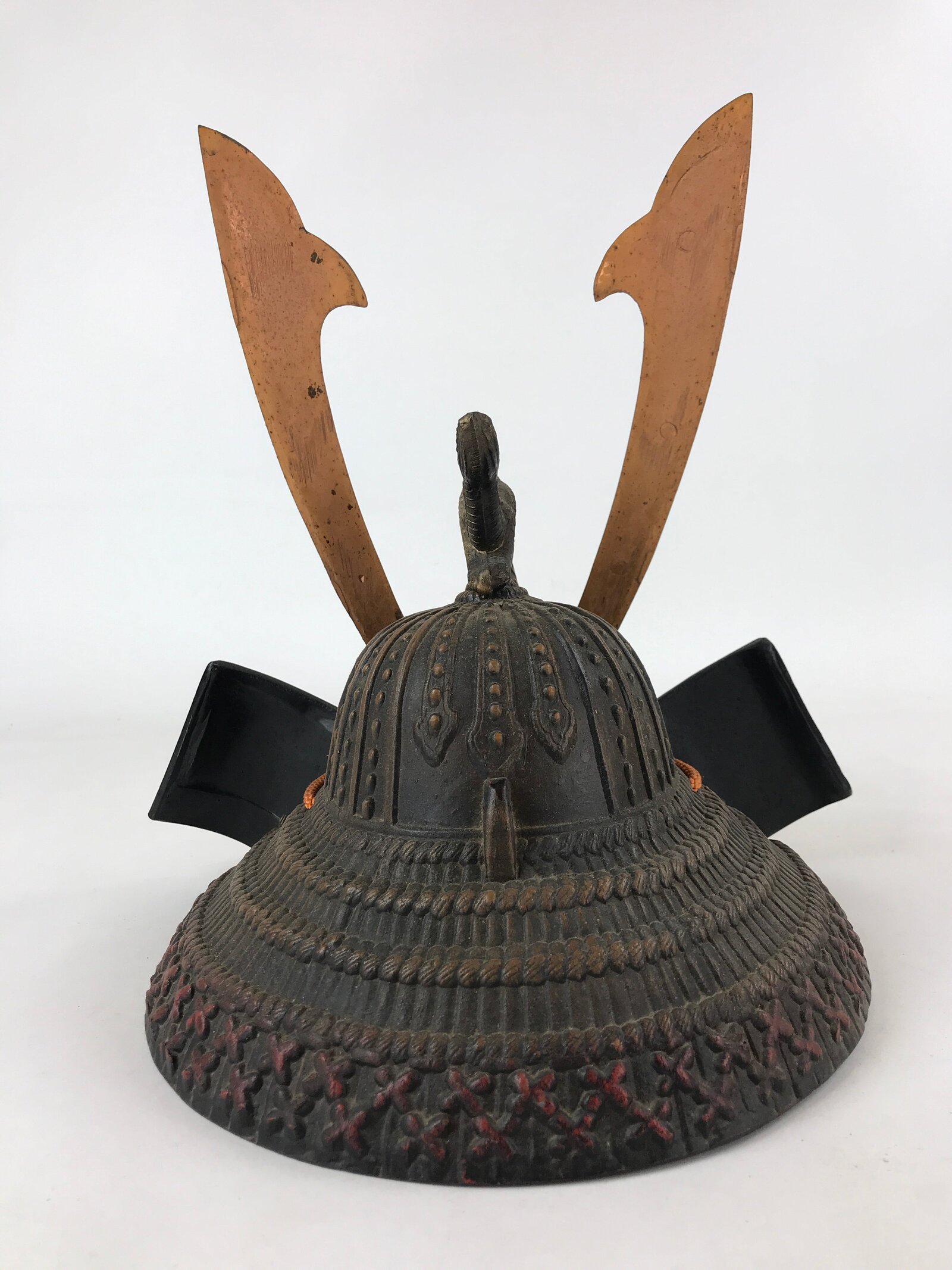 Japanese Iron Kabuto Samurai Helmet Display Vtg Yoshitsune Style Okimono ID548