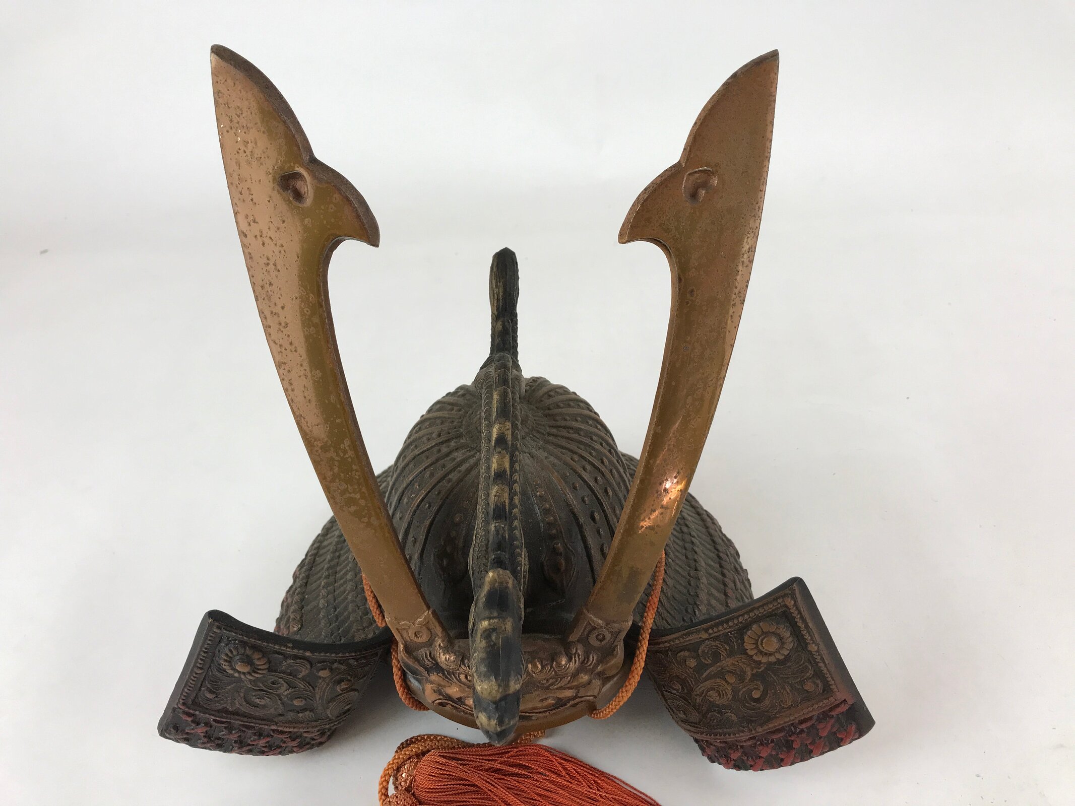 Japanese Iron Kabuto Samurai Helmet Display Vtg Yoshitsune Style Okimono ID548