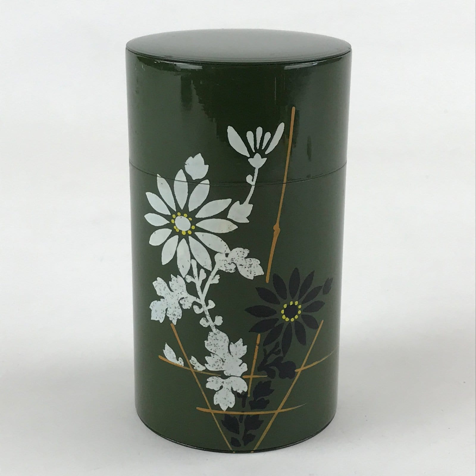 Japanese Iron Tea Caddy Lidded Tea Container Vtg Chazutsu Cylindrical Green JK53