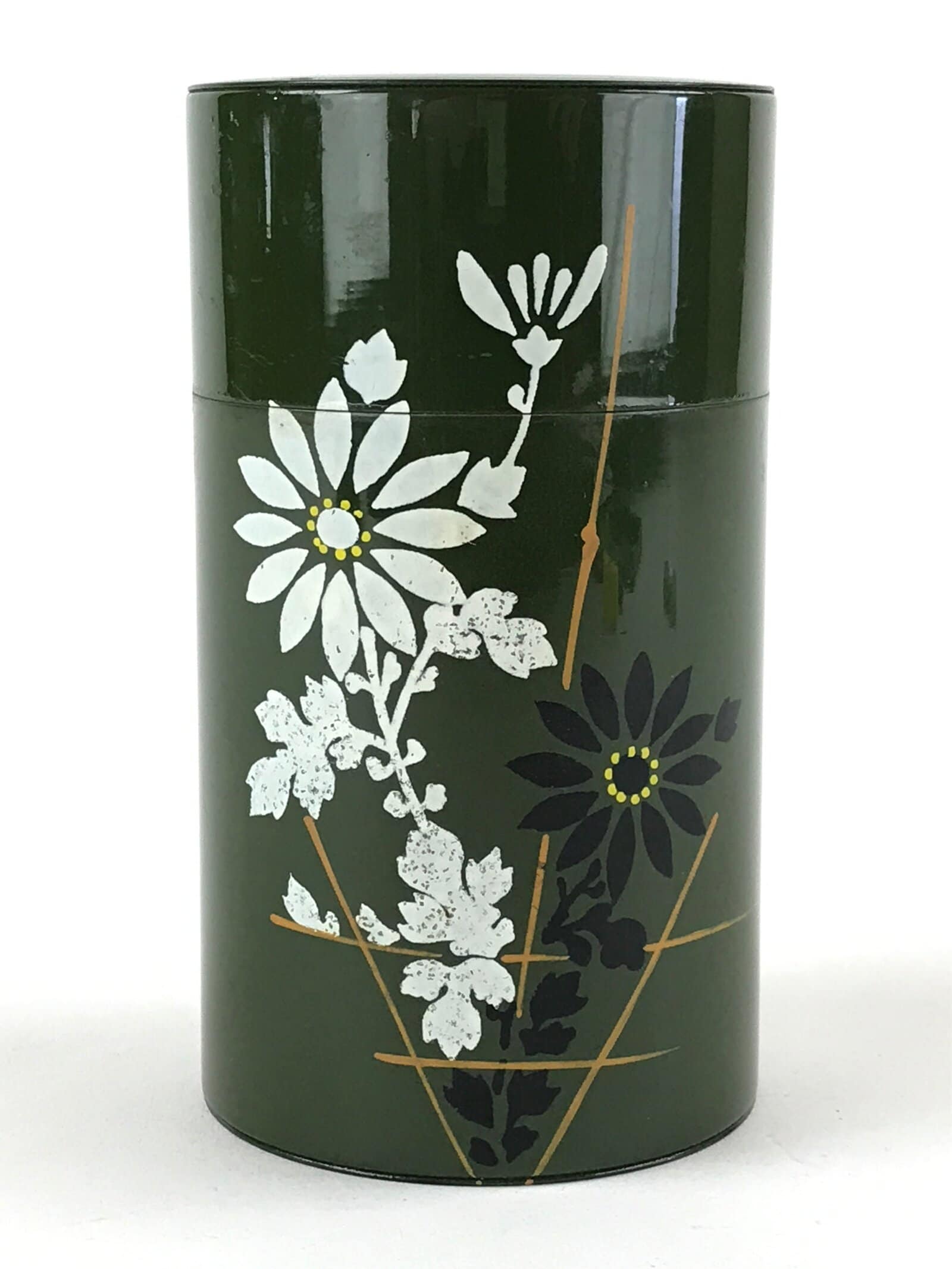 Japanese Iron Tea Caddy Lidded Tea Container Vtg Chazutsu Cylindrical Green JK53