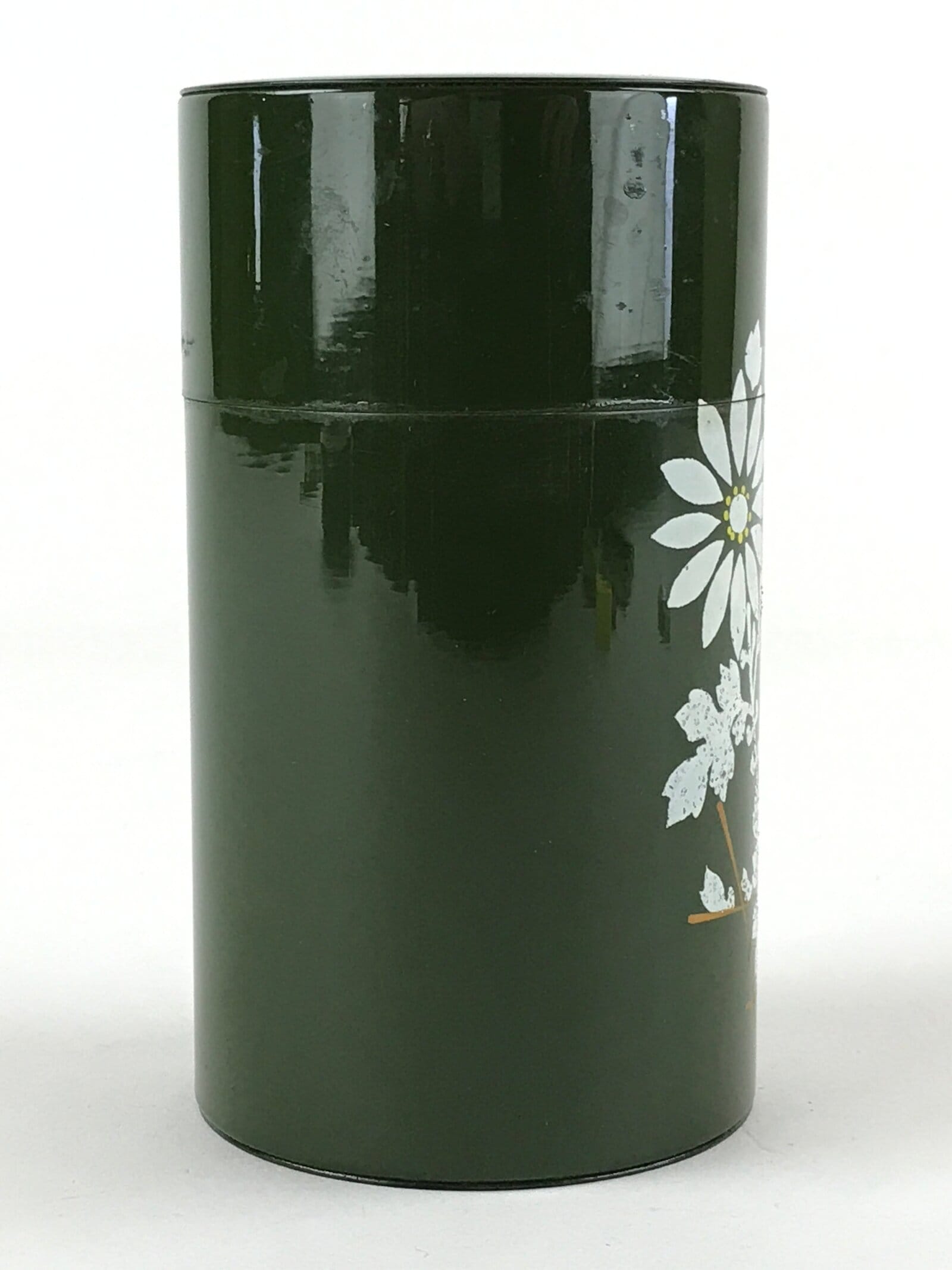 Japanese Iron Tea Caddy Lidded Tea Container Vtg Chazutsu Cylindrical Green JK53