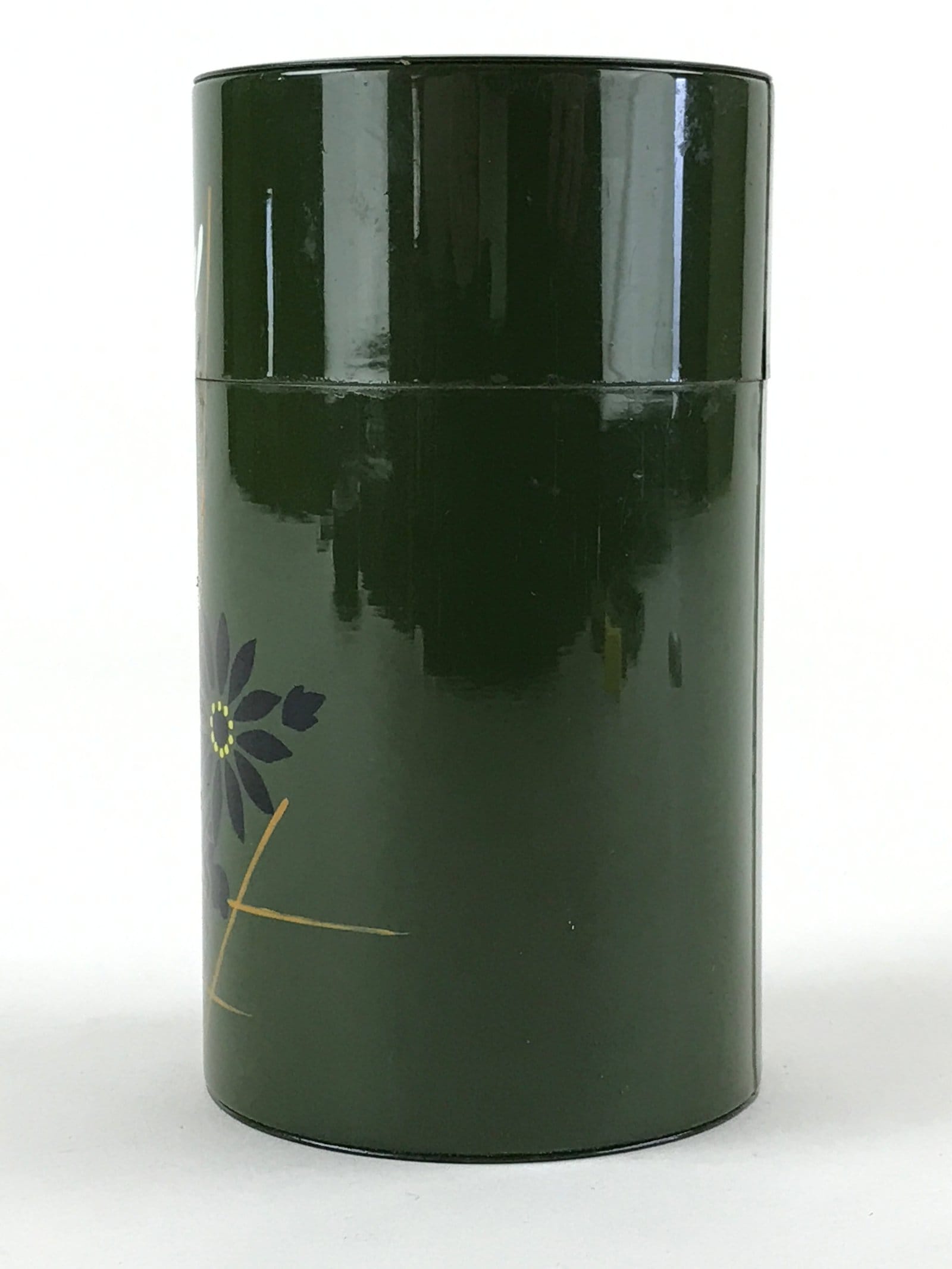 Japanese Iron Tea Caddy Lidded Tea Container Vtg Chazutsu Cylindrical Green JK53