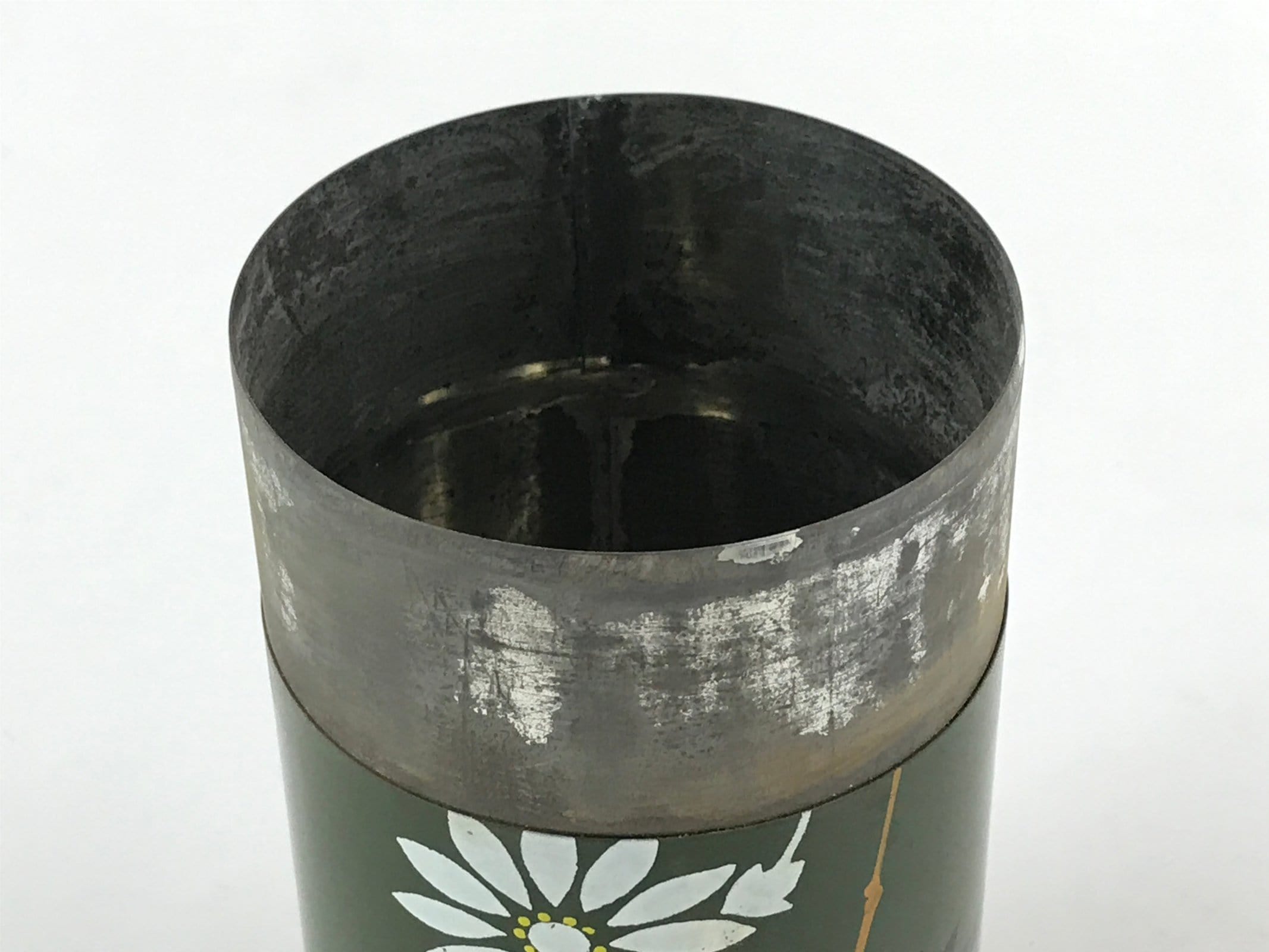 Japanese Iron Tea Caddy Lidded Tea Container Vtg Chazutsu Cylindrical Green JK53