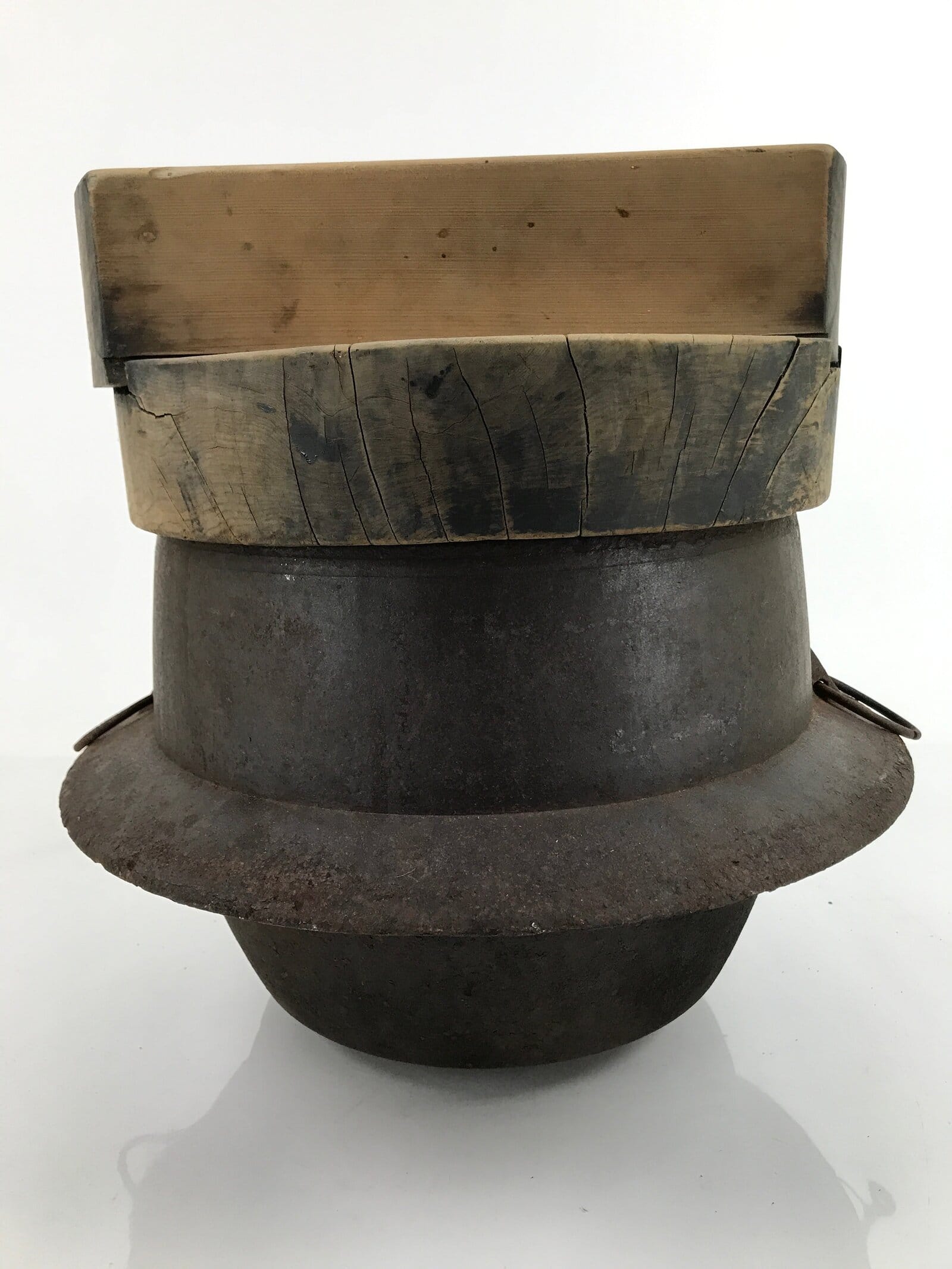 Japanese Iron Traditional Kama Rice Cooker Vtg Kamado Stove Pot Wood Lid T118