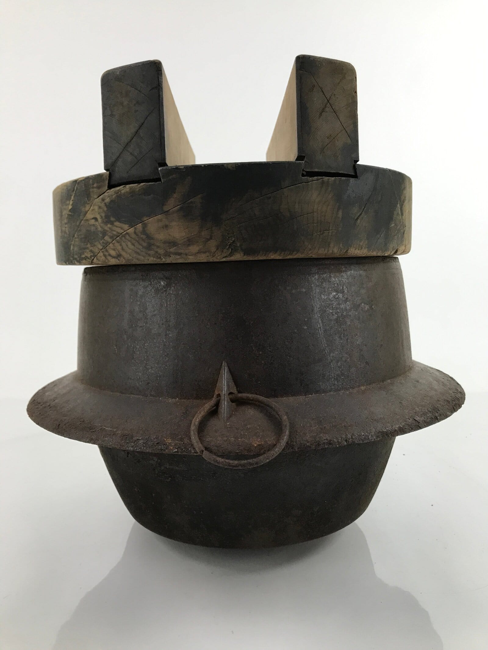 Japanese Iron Traditional Kama Rice Cooker Vtg Kamado Stove Pot Wood Lid T118