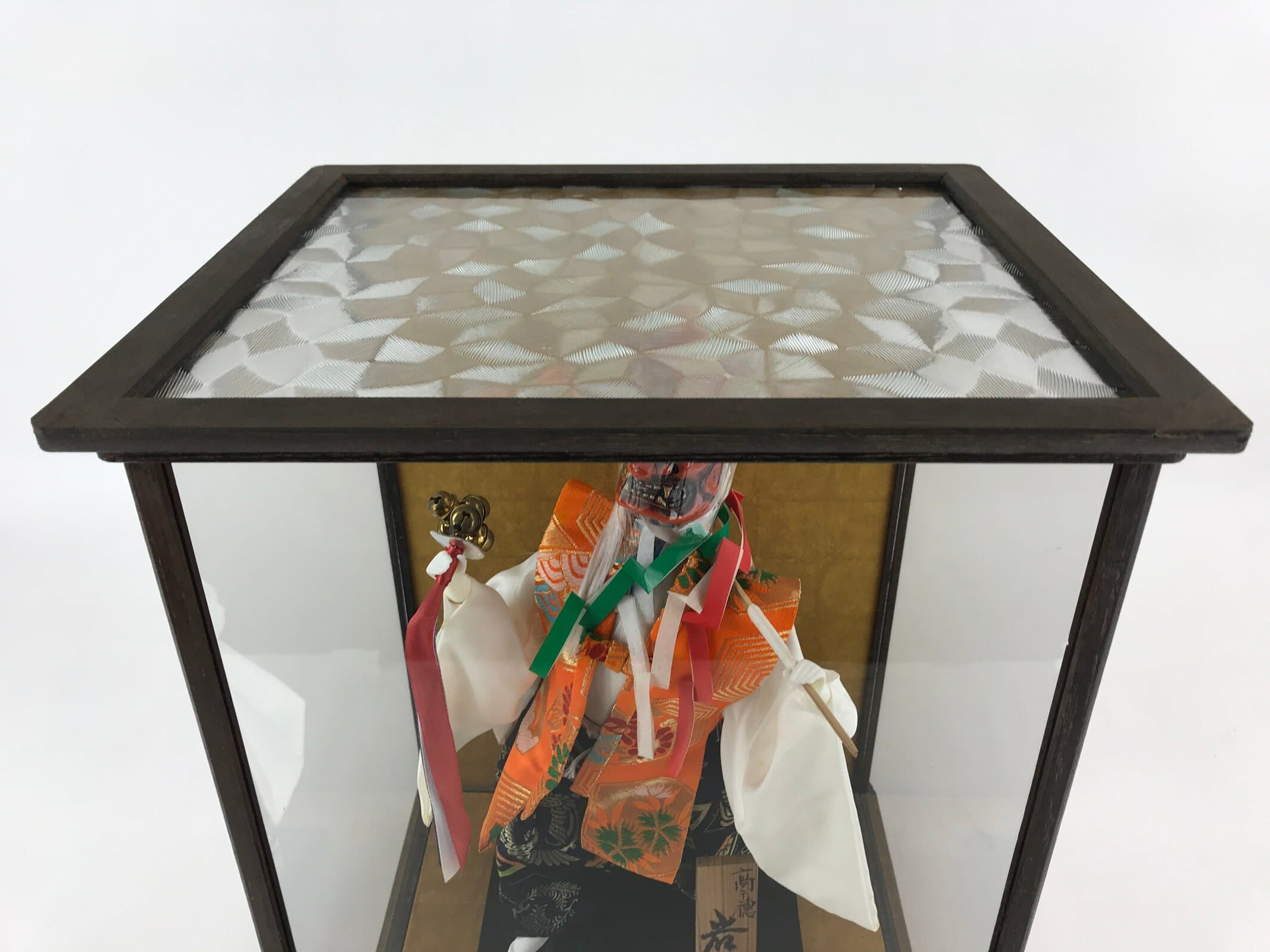 Japanese Iwato Kagura Tengu Doll Glass Case Display Vtg Ningyo Figurine BD900