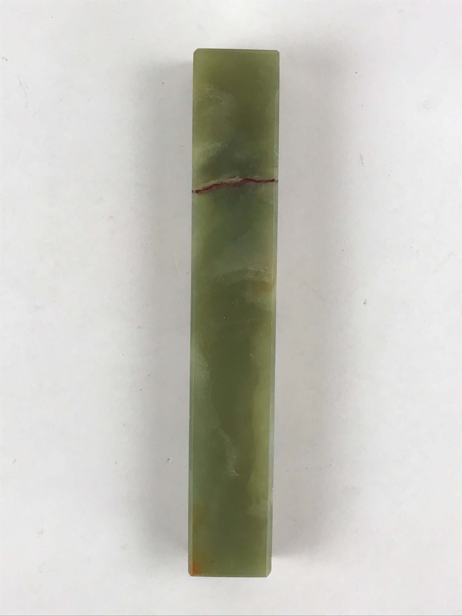 Japanese Jade Green Stone Paperweight Vtg Calligraphy Shodo Hisui Bunchin JK544