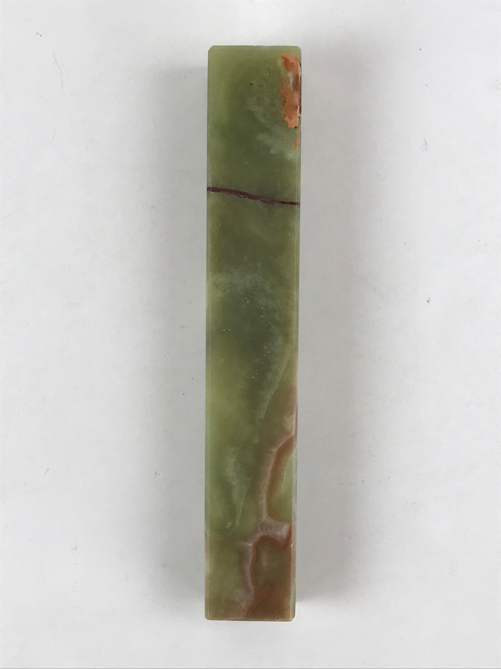 Japanese Jade Green Stone Paperweight Vtg Calligraphy Shodo Hisui Bunchin JK544